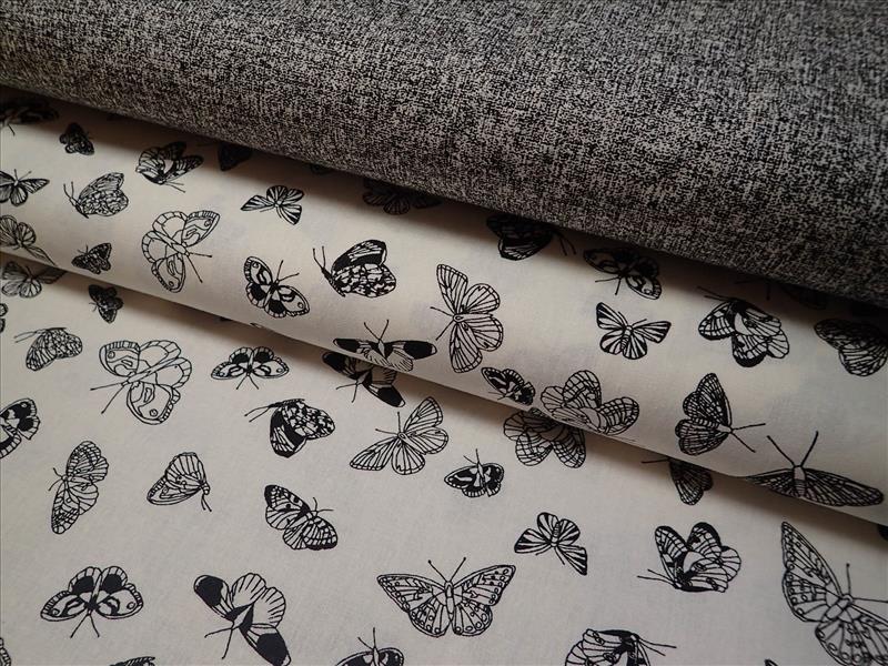 látka - LNĚNÝ EFEKT - ČERNÝ - SVĚTLÝ