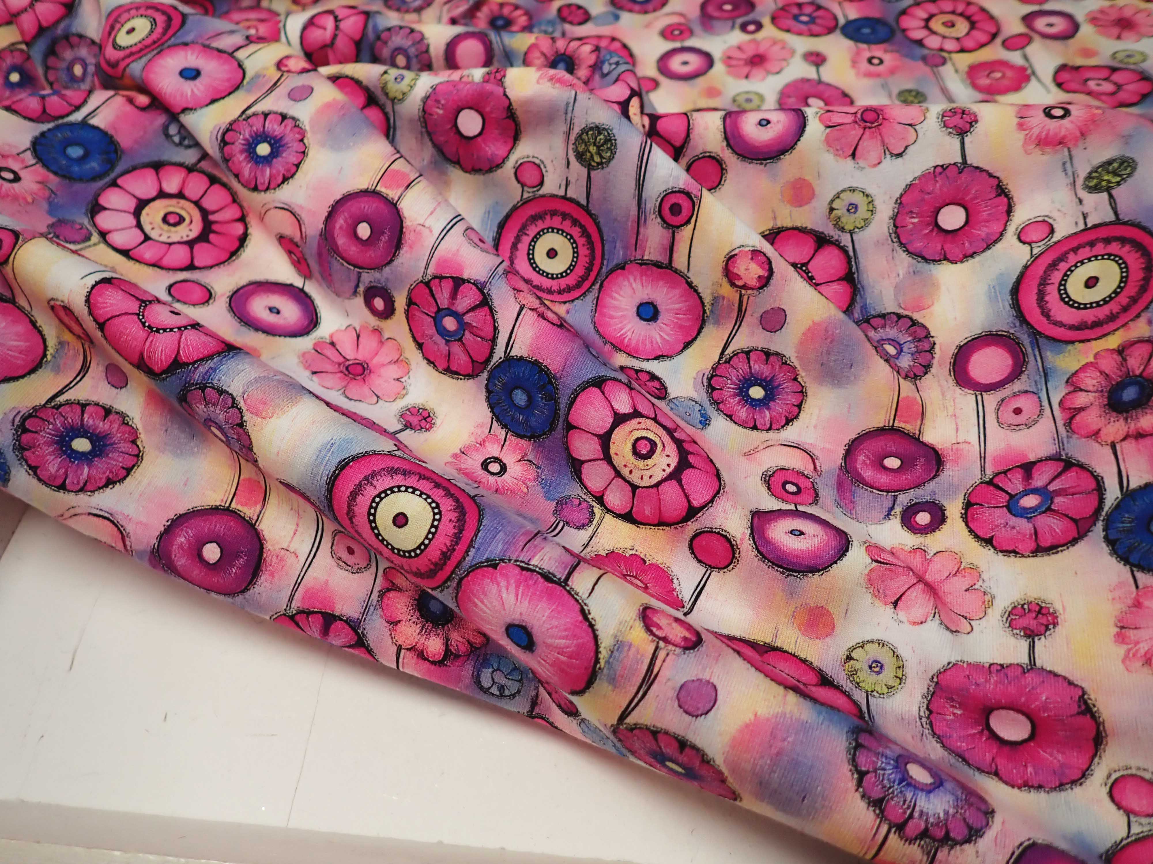 PLETENINA - JERSEY - FOTOTISK - RŮŽOVÁ