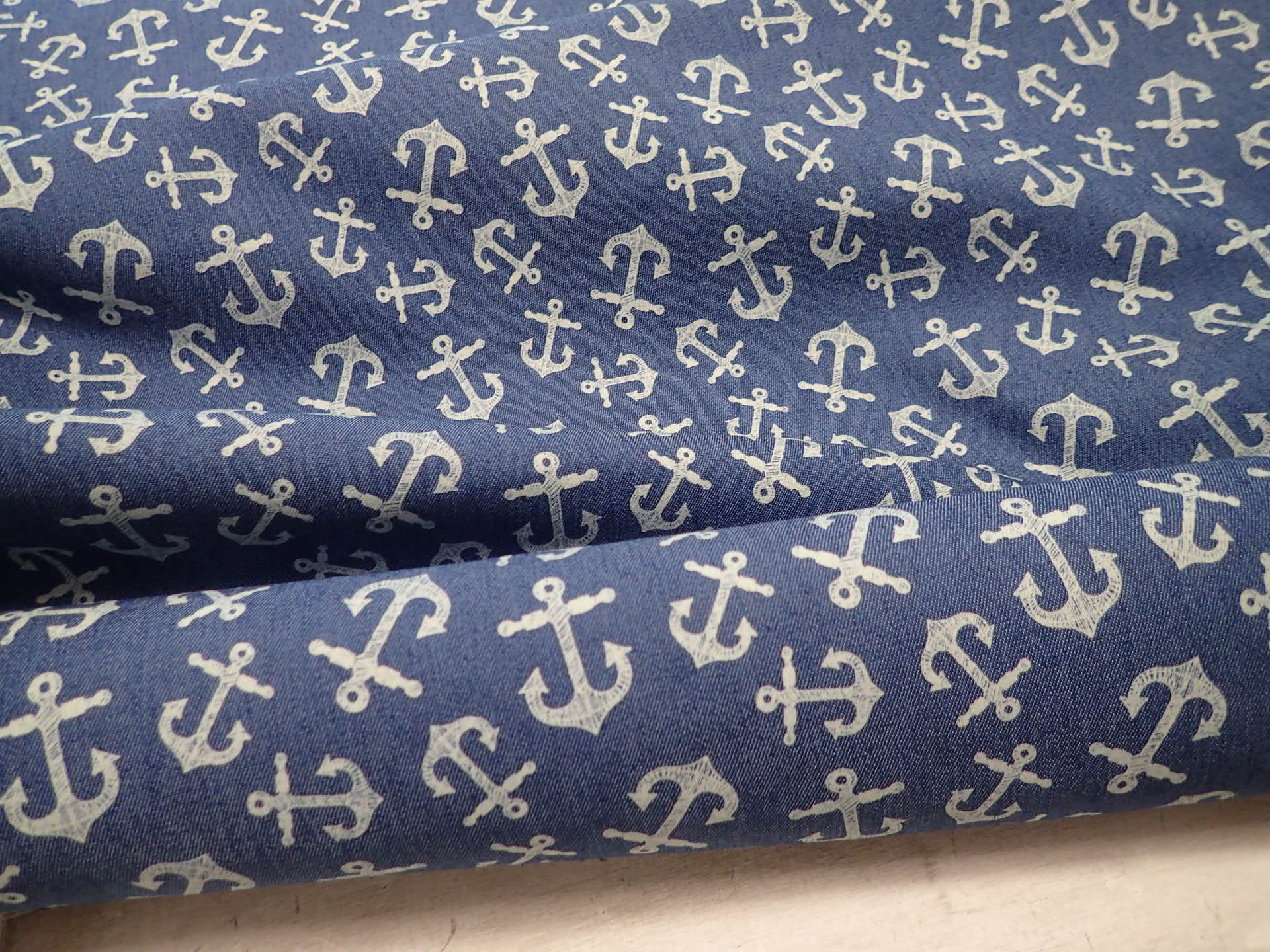 RIFLOVINA - DŽÍNOVINA - MODRÁ + BÍLÉ KOTVIČKY