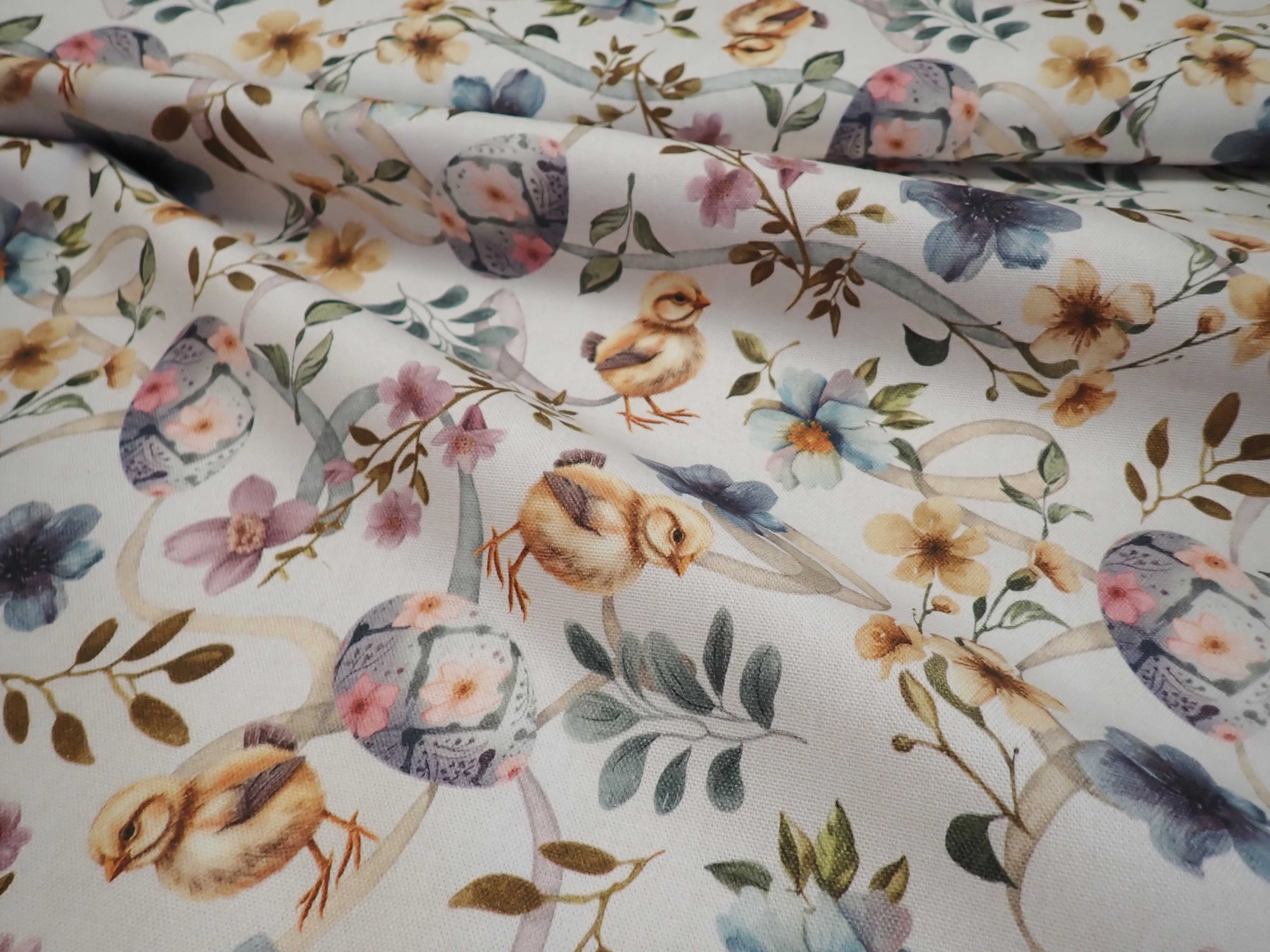 LÁTKA - VELIKONOČNÍ FOTOTISK - POTAHOVKA - KYTIČKY  + KUŘÁTKA