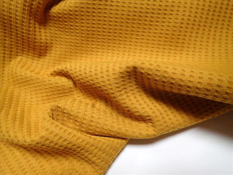 látka - WAFFLE - HOŘČICOVÁ - JERSEY