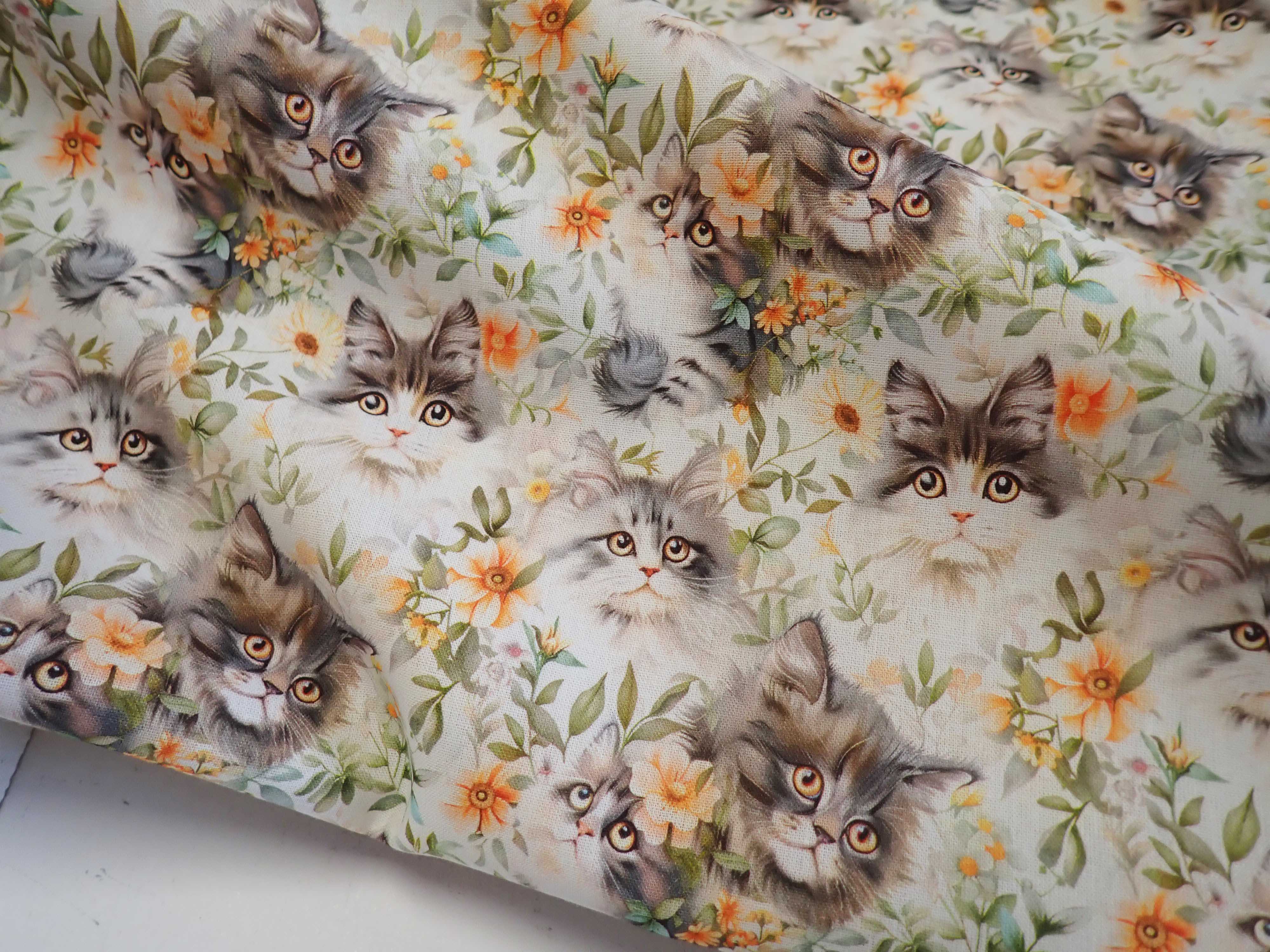 LÁTKA - POPELÍN - KOČKY + KYTIČKY