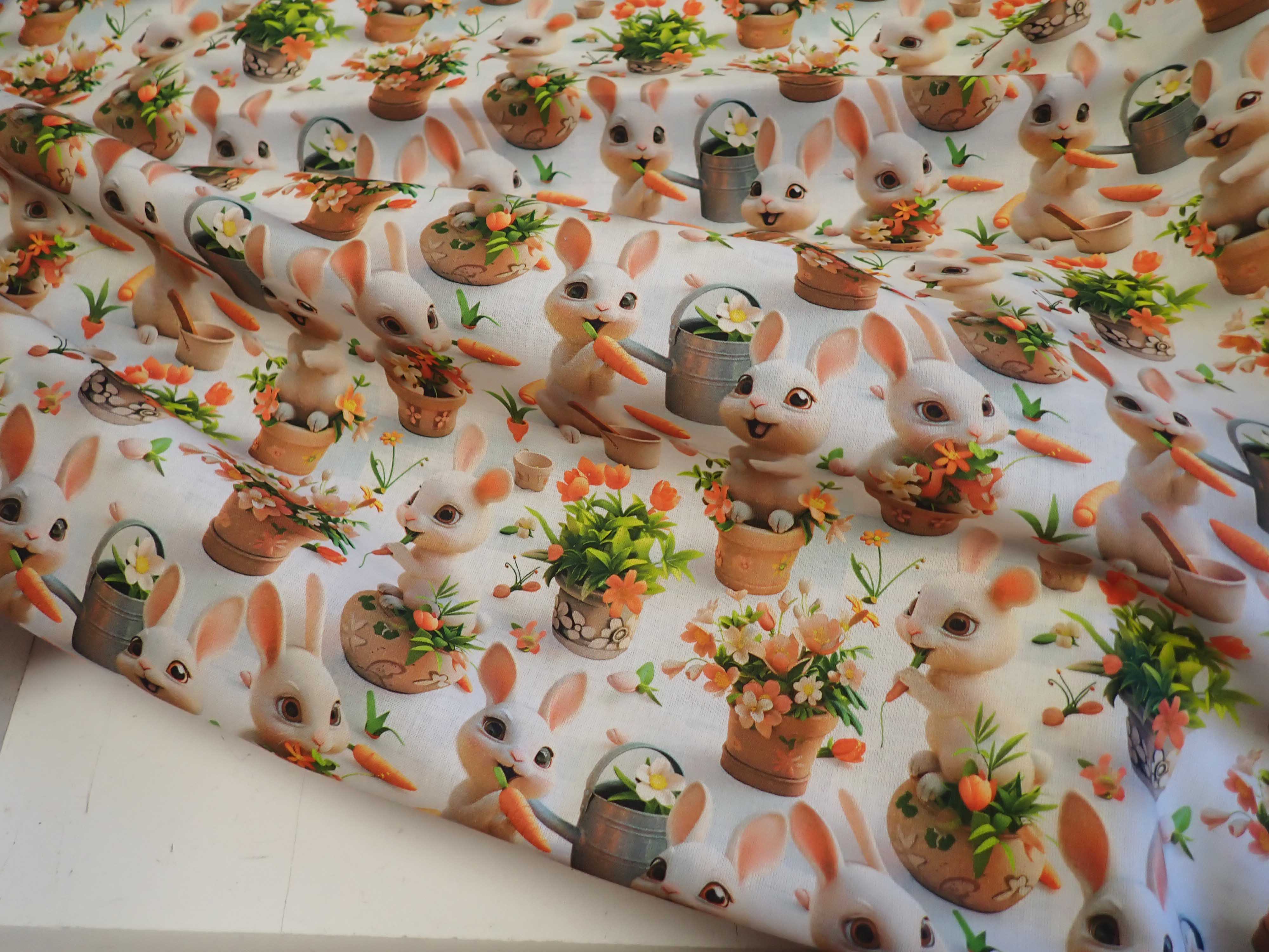 LÁTKA - POPELÍN - FOTOTISK - VELIKONOČNÍ - ZAJÍČCI