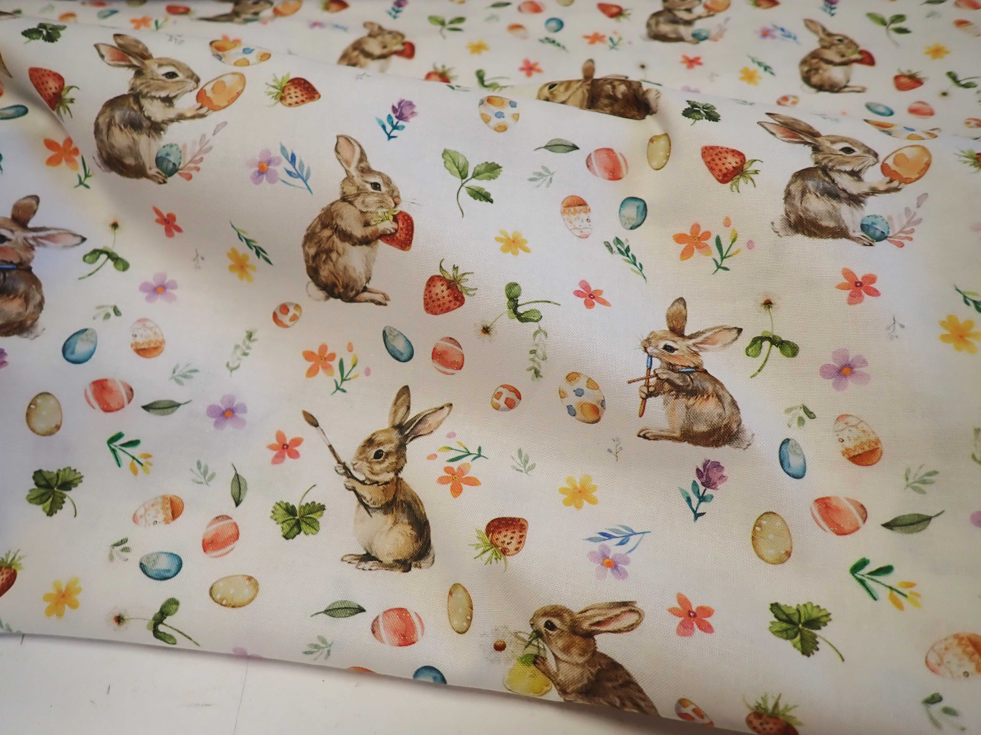 LÁTKA - POPELÍN - FOTOTISK - VELIKONOČNÍ - ZAJÍČCI