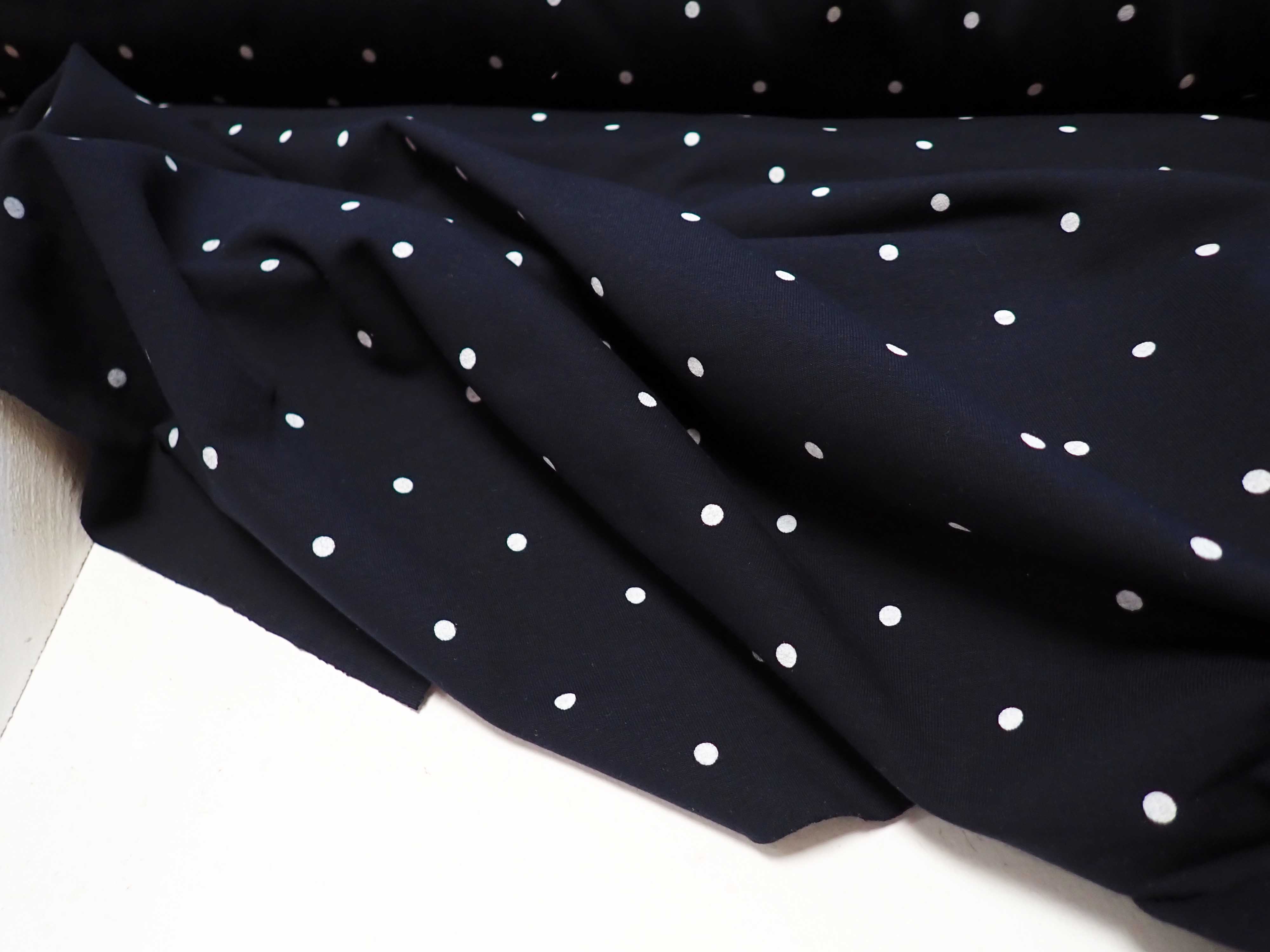 LÁTKA - TEPLÁKOVINA - TMAVĚ MODRÁ + BÍLÝ PUNTÍK