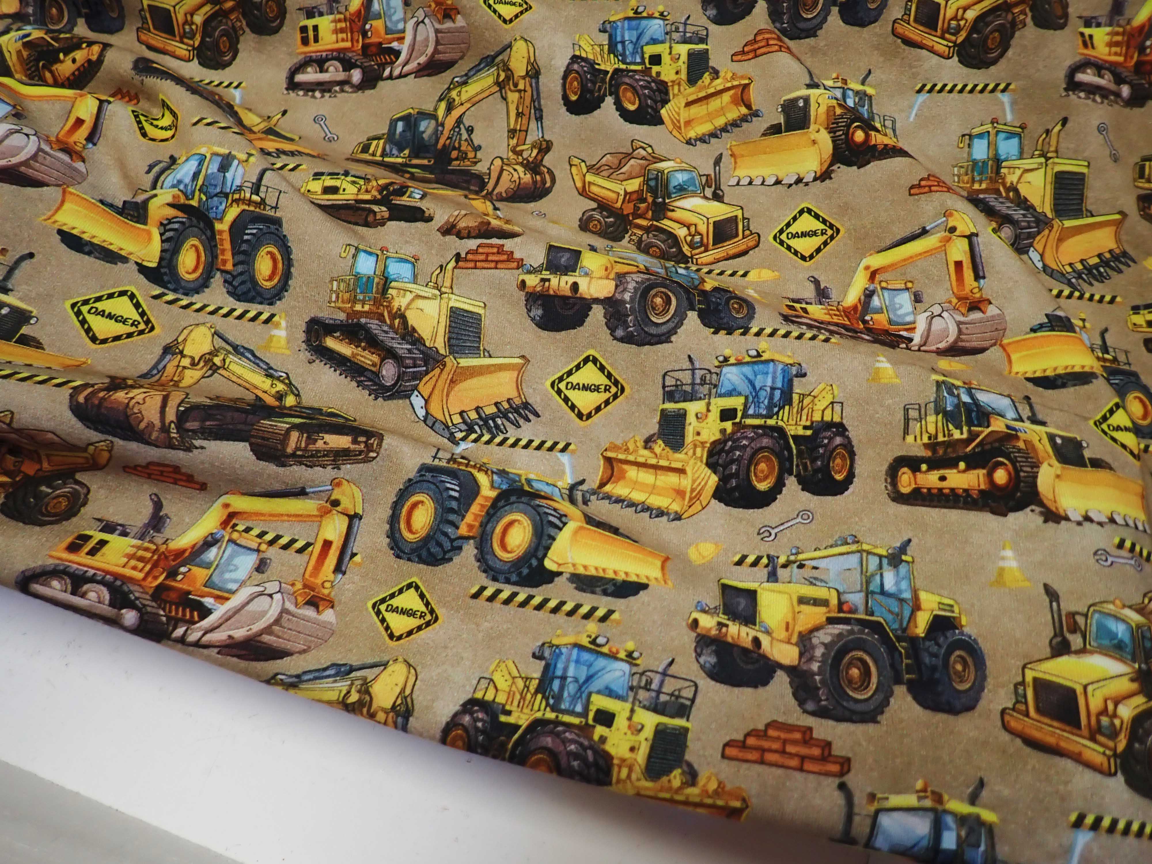 LÁTKA - TEPLÁKOVINA - FOTOTISK - STAVEBNÍ STROJE - BAGRY