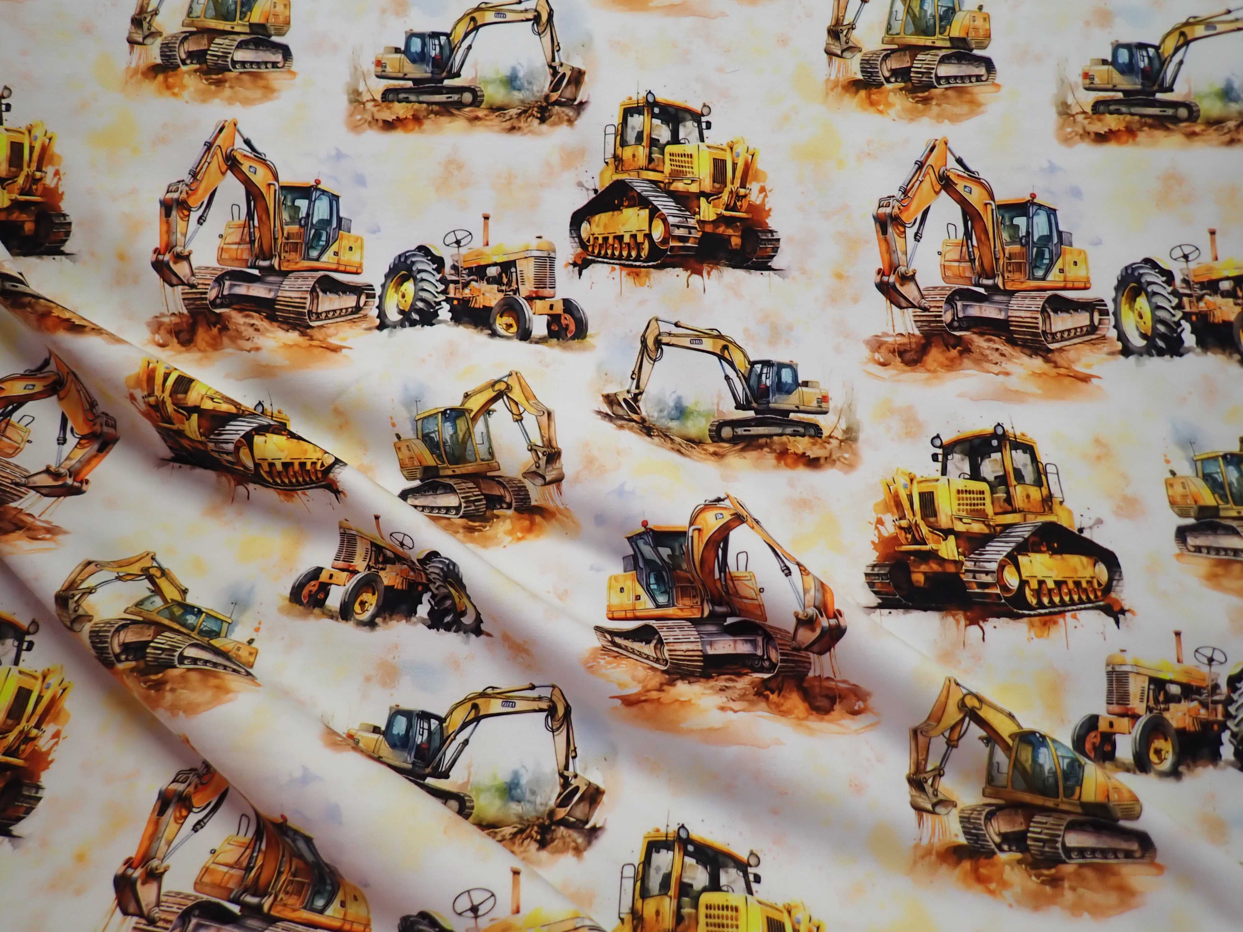 LÁTKA - TEPLÁKOVINA - FOTOTISK - BAGRY + STAVEBNÍ STROJE