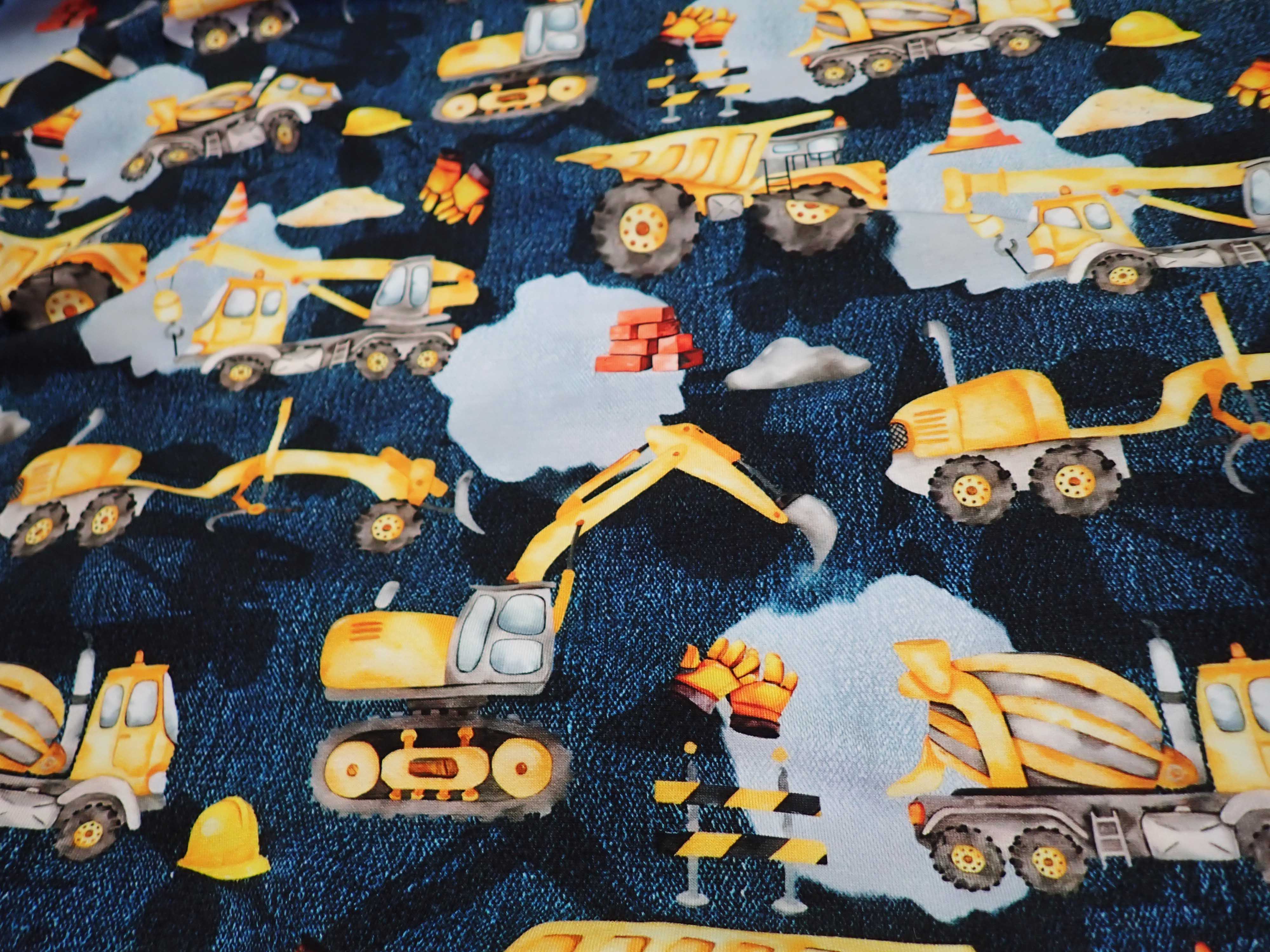 LÁTKA - TEPLÁKOVINA - FOTOTISK - STAVEBNÍ STROJE - BAGRY