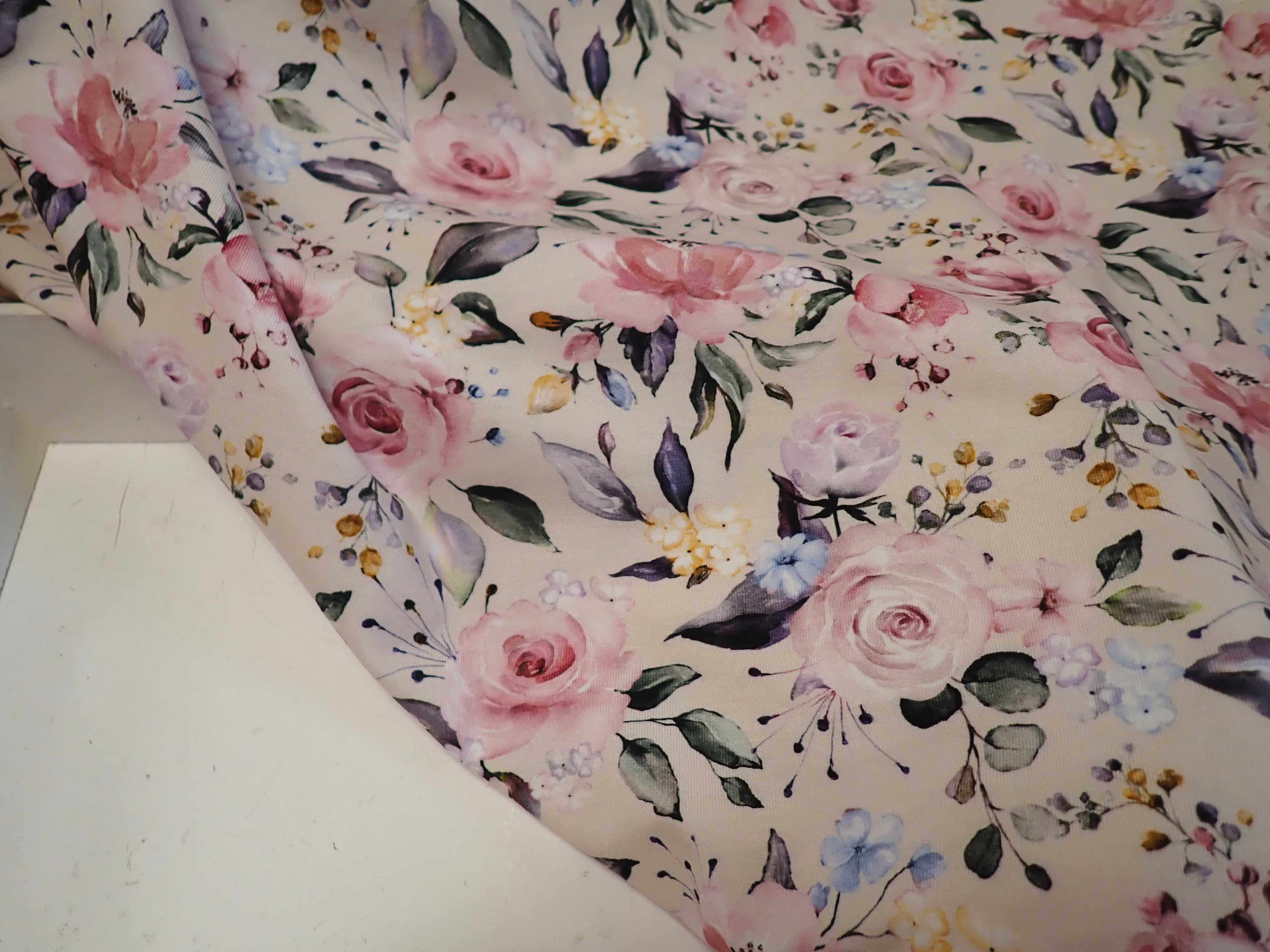 PLETENINA - JERSEY - FOTOTISK - KVĚTY - RŮŽIČKY