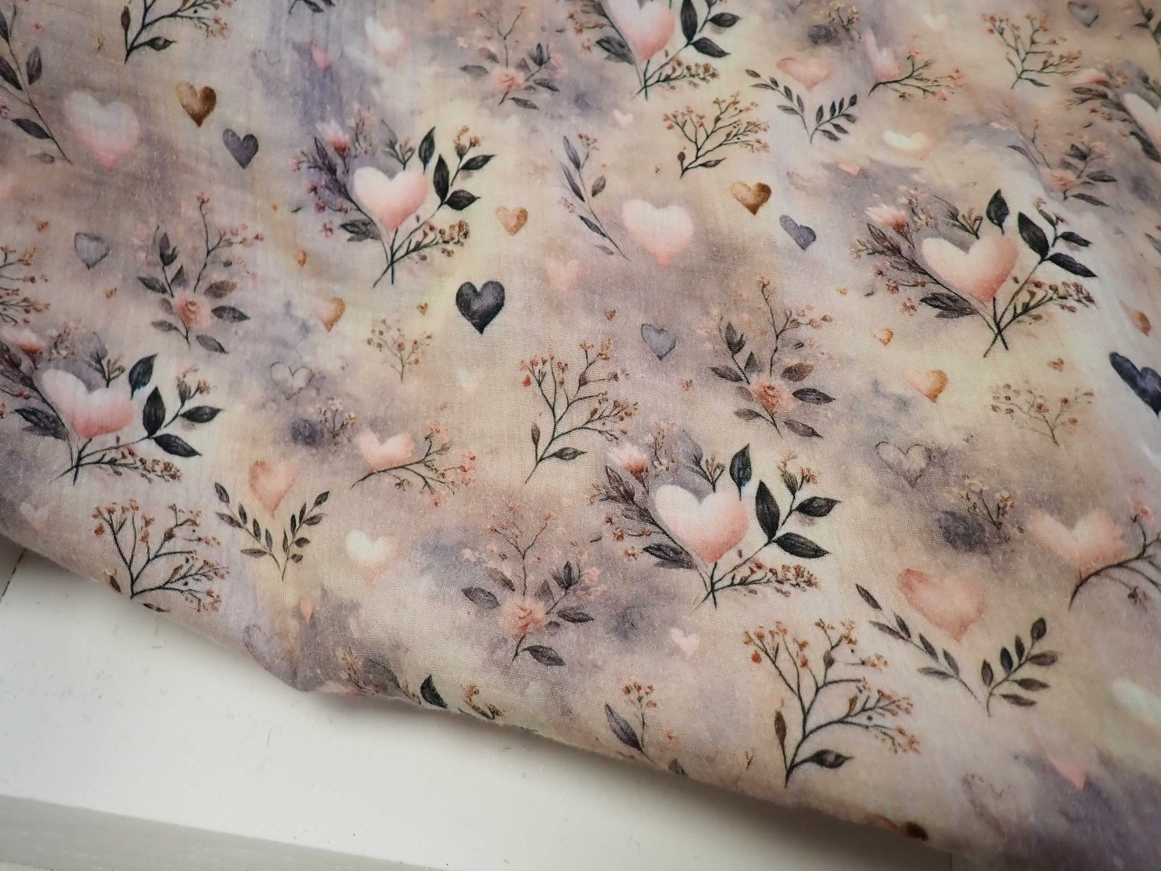 DVOJITÁ GÁZOVINA - MUŠELÍN - FOTOTISK - SRDÍČKA