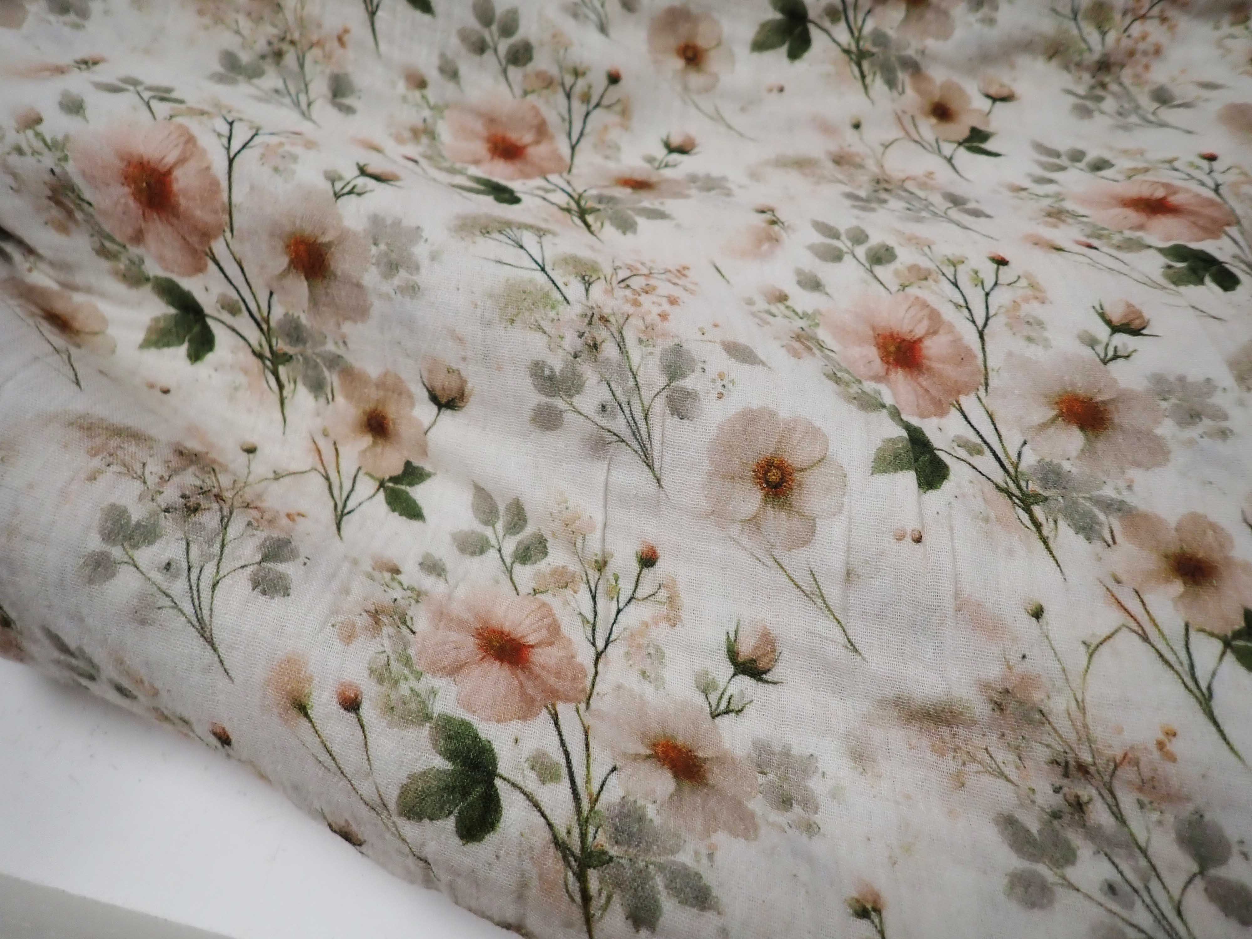 DVOJITÁ GÁZOVINA - MUŠELÍN - FOTOTISK - KVĚTY