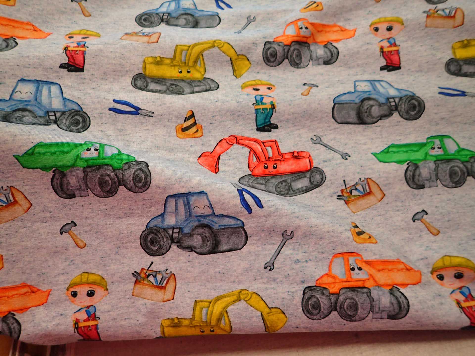 LÁTKA - PLETENINA - JERSEY - FOTOTISK - BAGR + VÁLEC + JEŘÁB