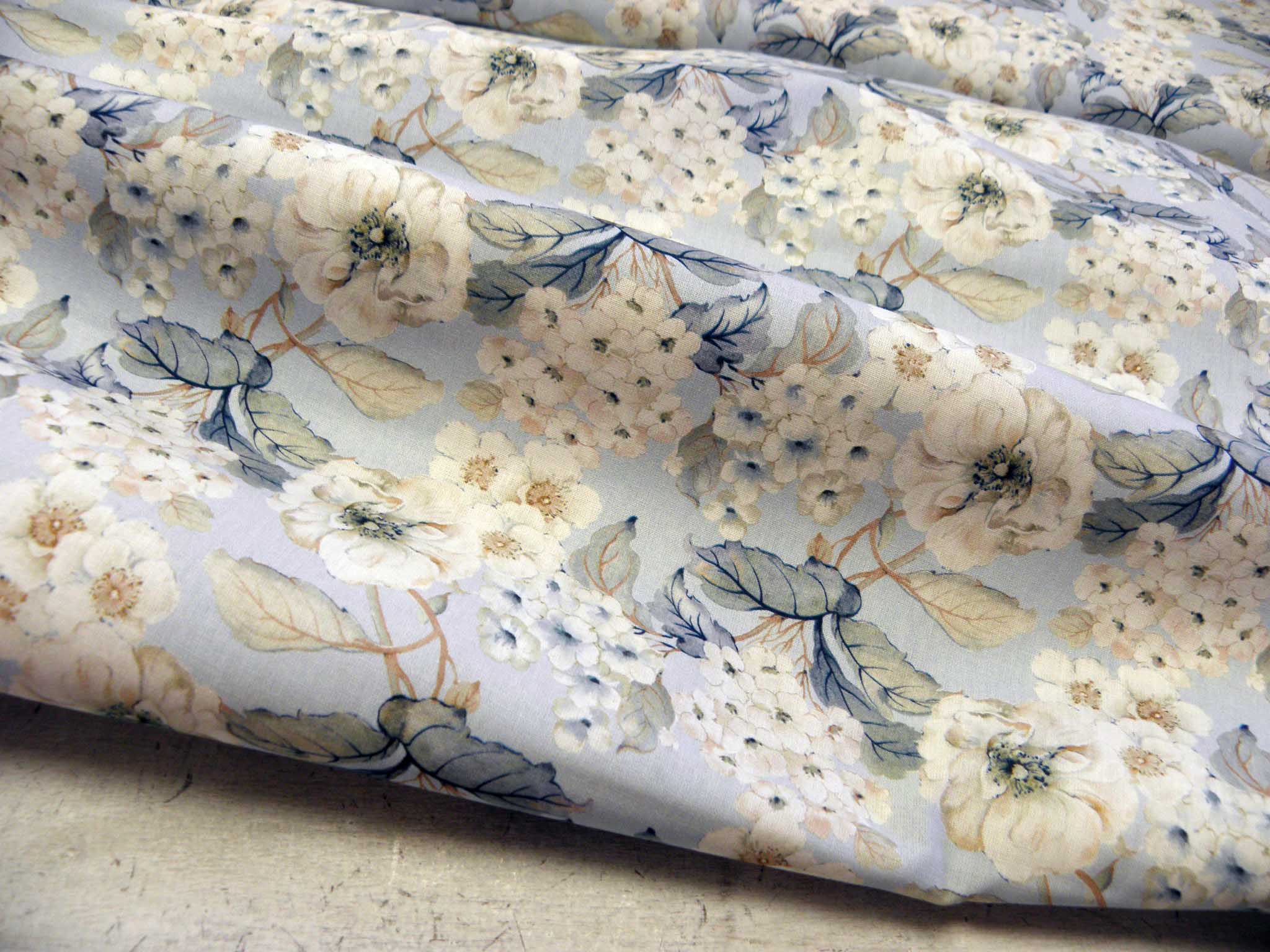 LÁTKA - POPELÍN - MODRÁ + KVĚTY