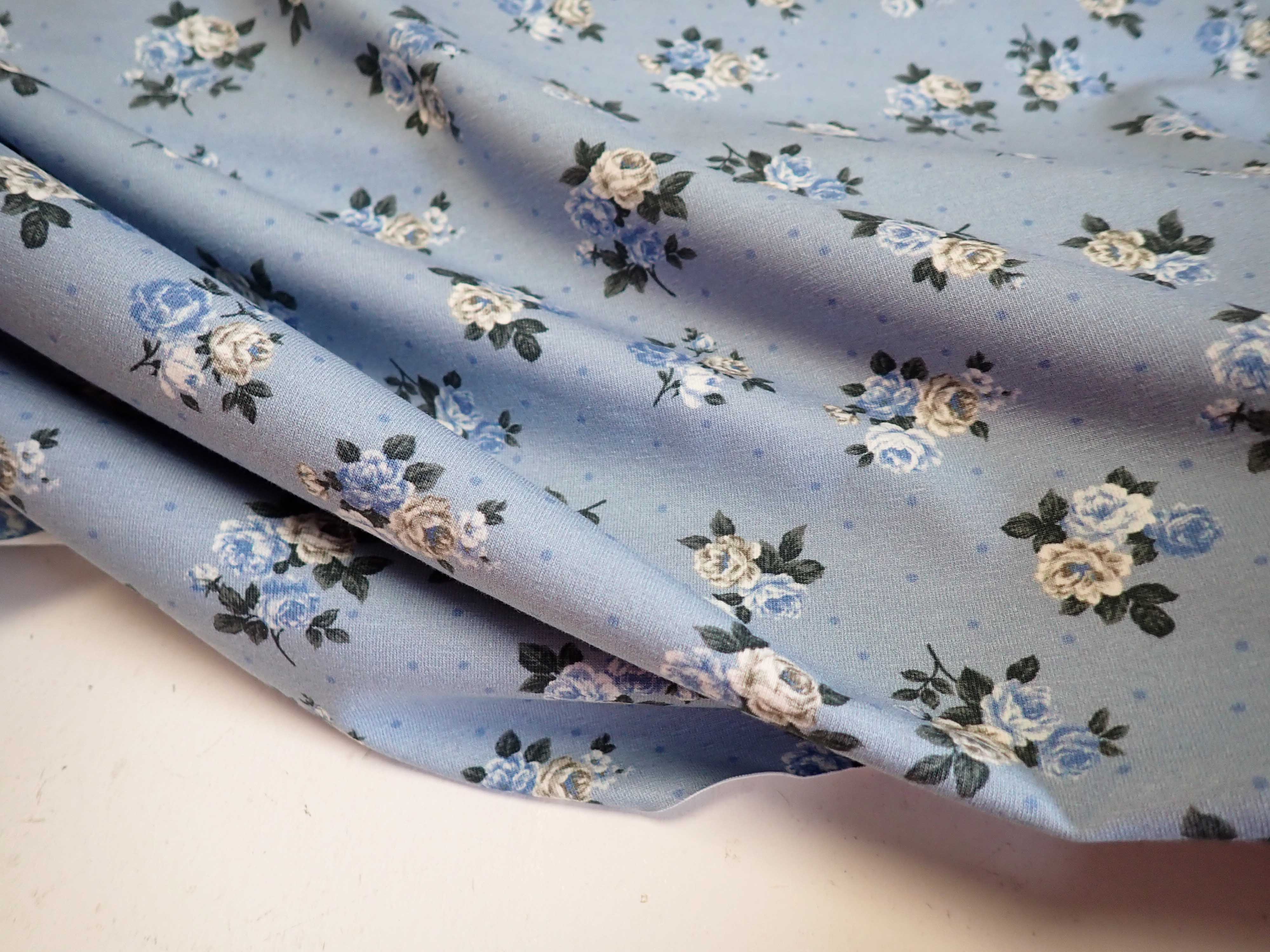 PLETENINA - JERSEY - MODRÁ - KYTIČKY