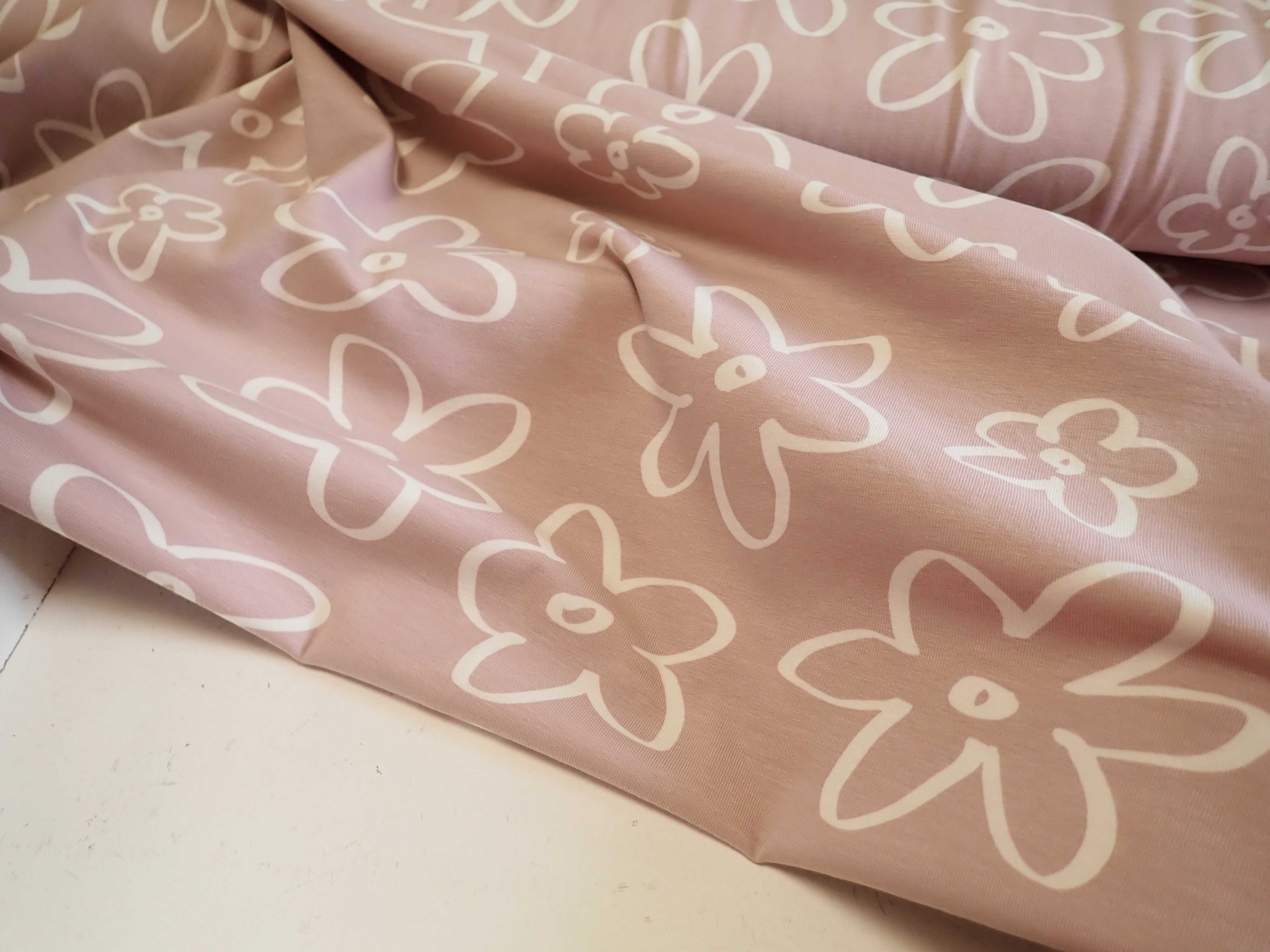 PLETENINA - JERSEY - STARORŮŽOVÁ - KVĚTY