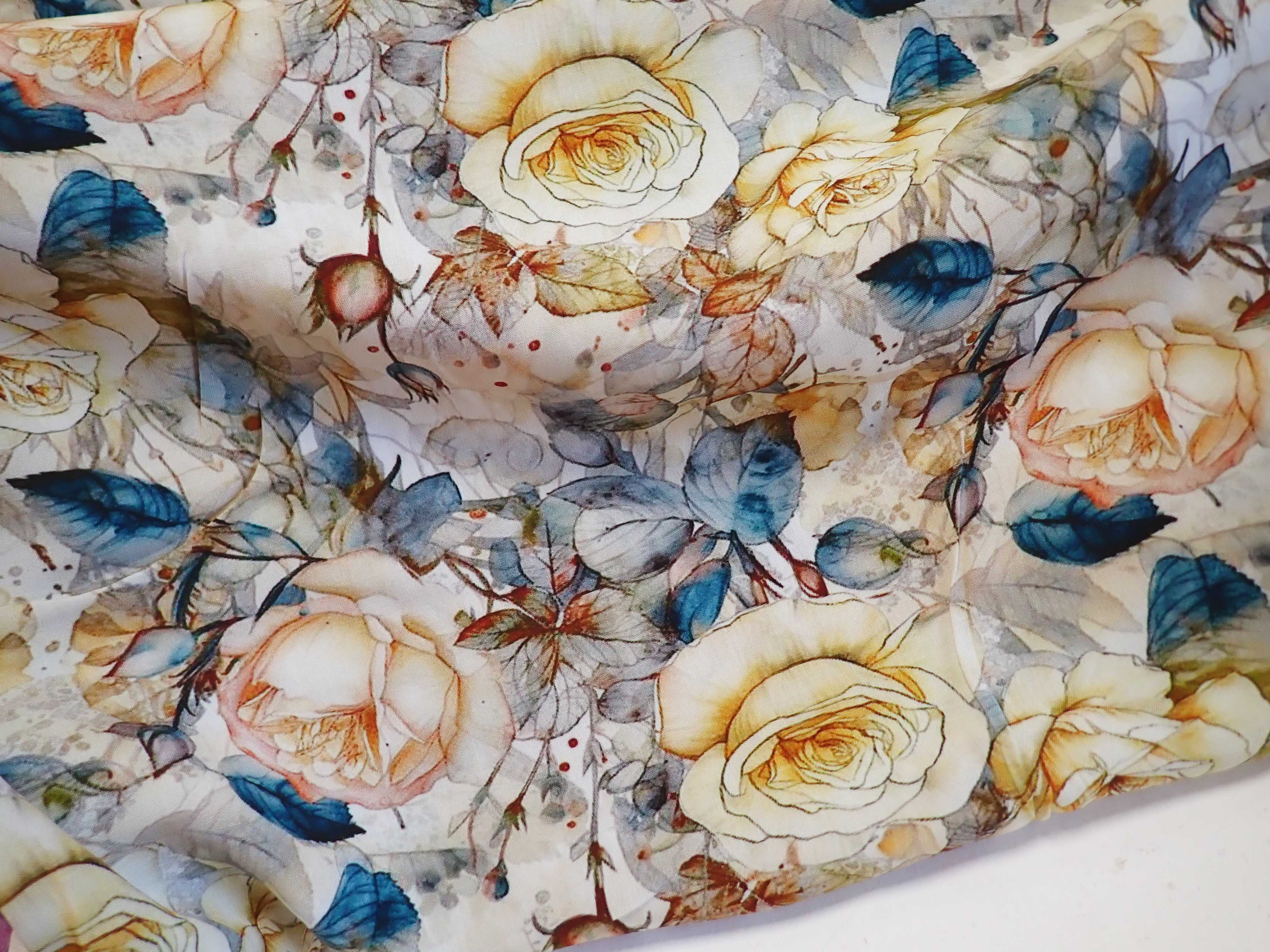 LÁTKA - UMĚLÉ HEDVÁBÍ - FOTOTISK - RŮŽE