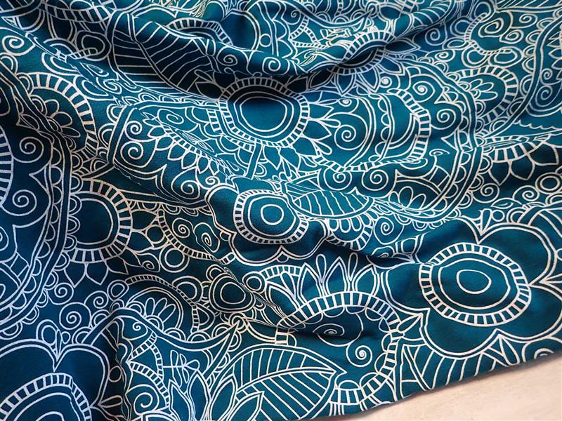 TEPLÁKOVINA - PETROLEJOVÁ + KVĚTY - ORNAMENTY