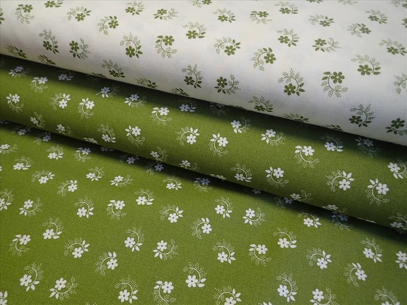 LÁTKA - OLIVOVĚ ZELENÁ + BÍLÉ  KYTIČKY