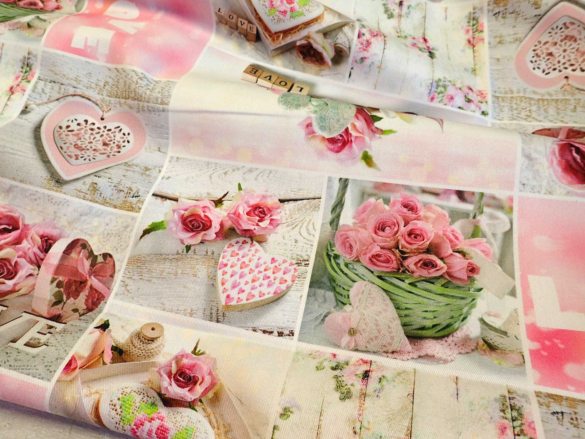 LÁTKA - FOTOTISK - RŮŽE + SRDÍČKA