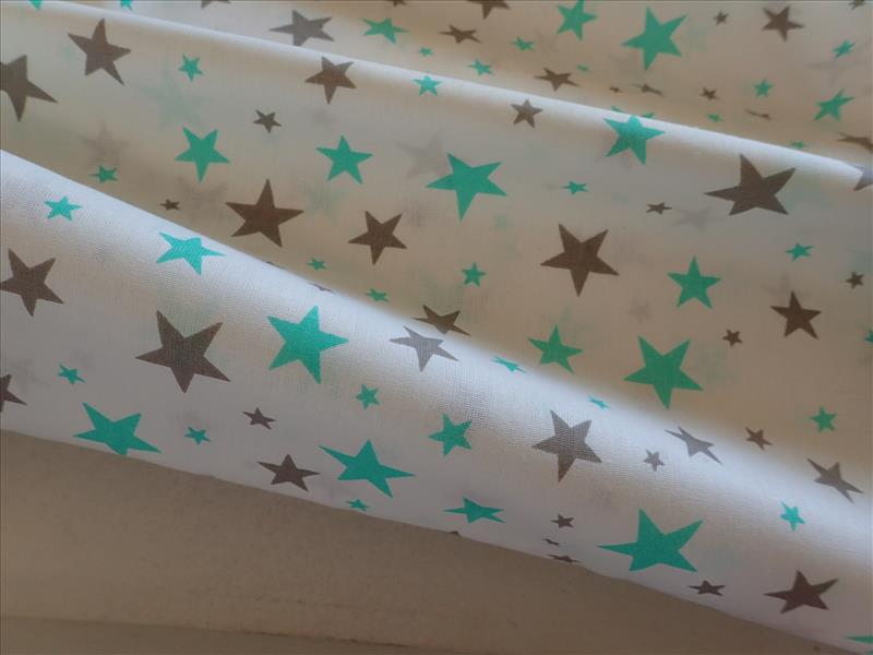 LÁTKA - BÍLÁ + MENTOLOVÉ A ŠEDÉ HVĚZDIČKY