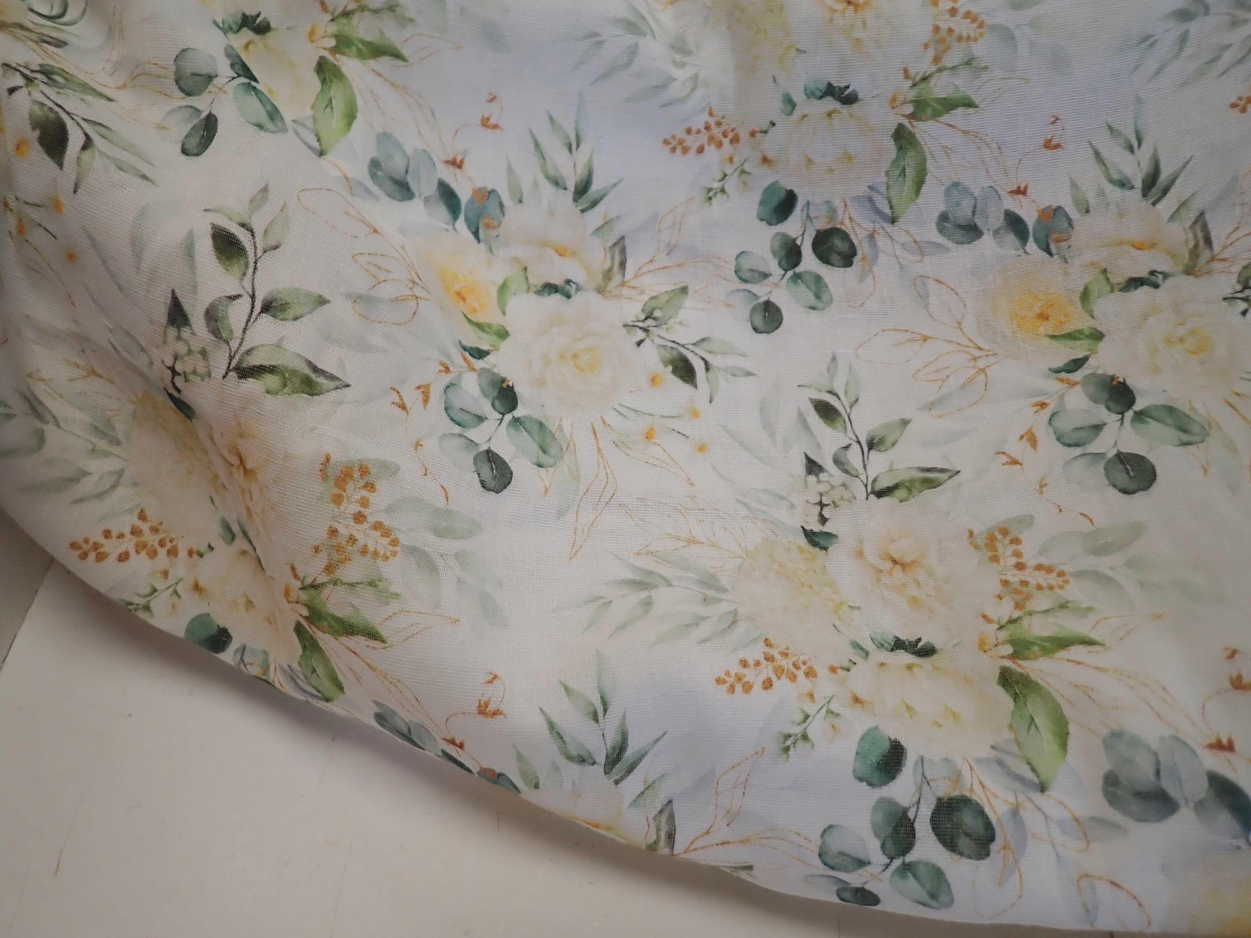 DVOJITÁ GÁZOVINA - MUŠELÍN - KVĚTY + EUKALYPTUS