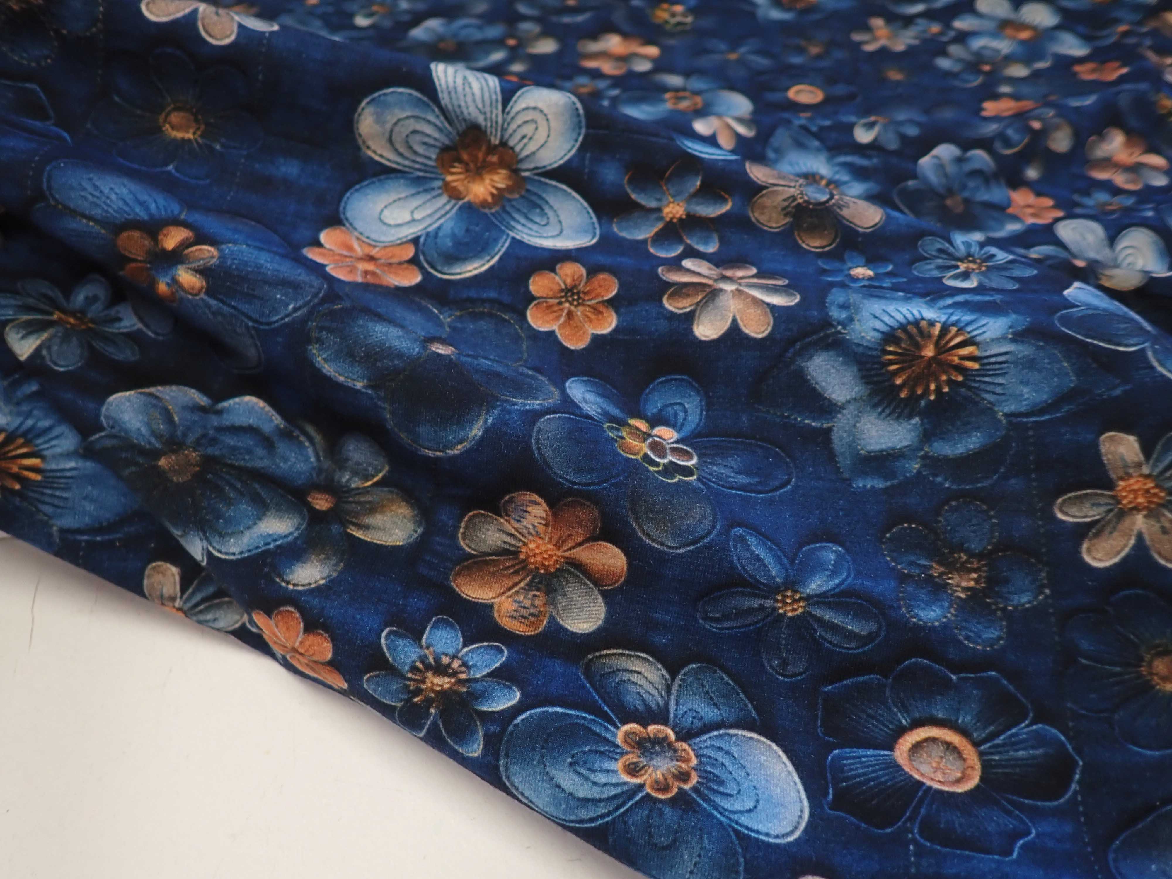 PLETENINA - JERSEY - FOTOTISK - DŽÍNOVÁ + KVĚTY