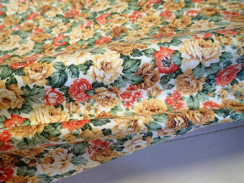 LÁTKA - POPELÍN - KVĚTY - ŽLUTÁ + ORANŽOVÁ