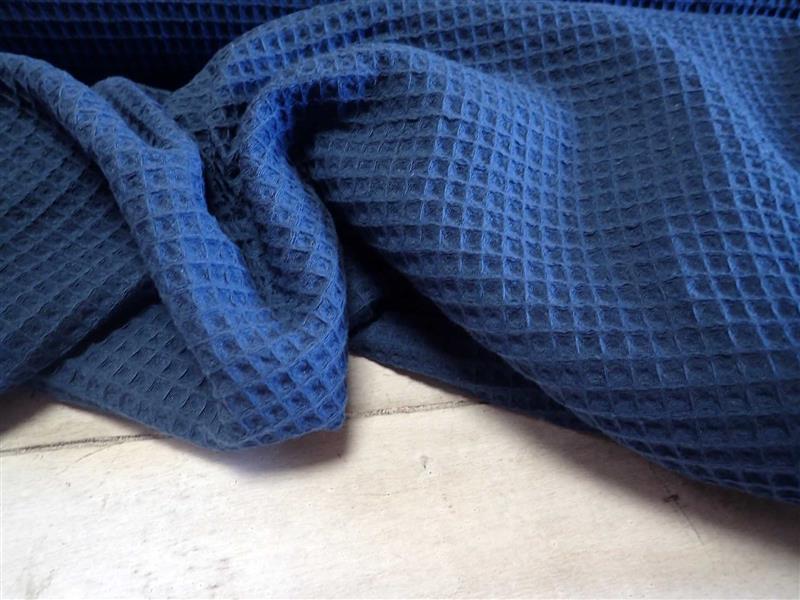 látka - WAFFLE - DŽÍNOVĚ MODRÁ