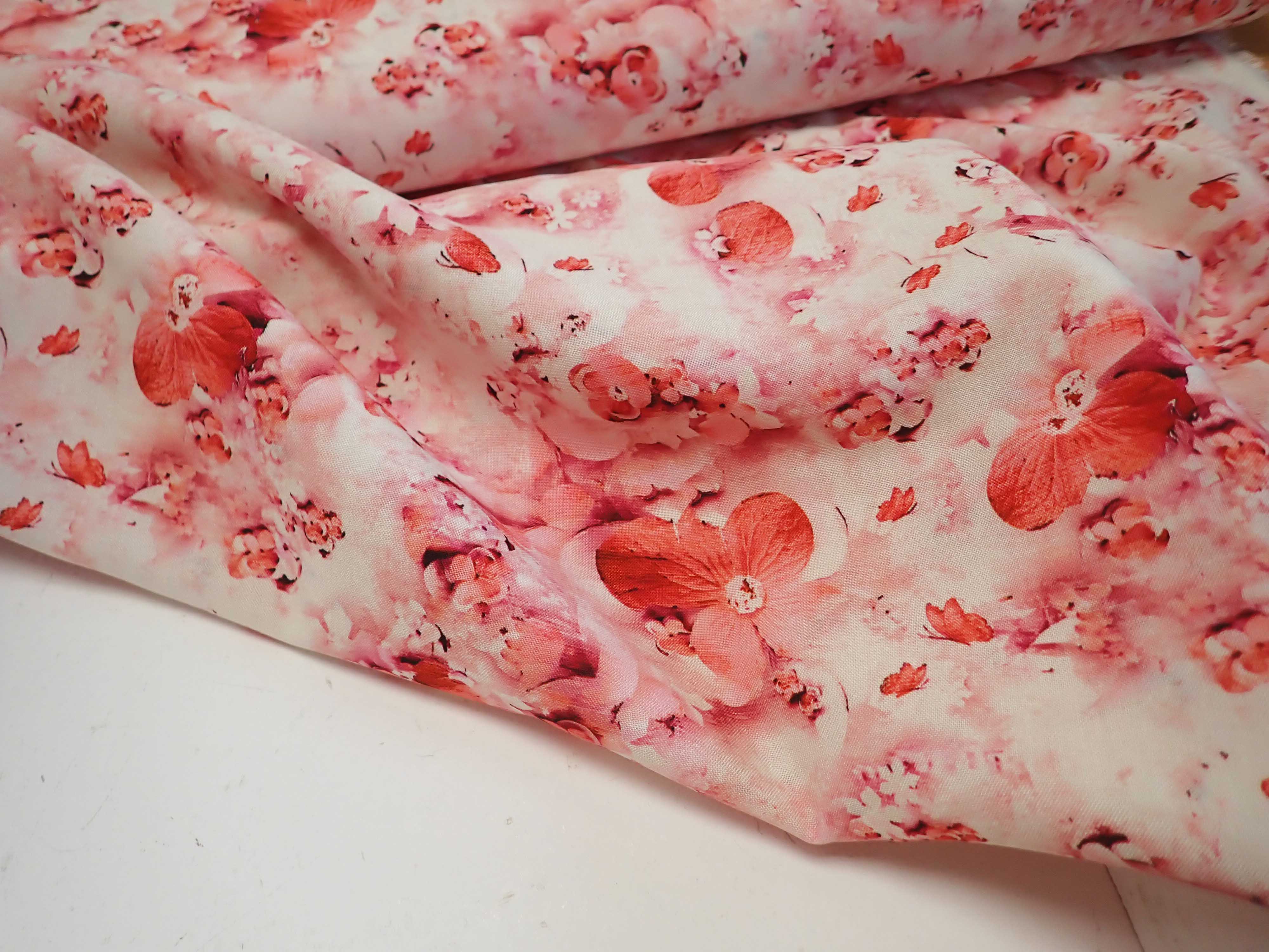 LÁTKA - UMĚLÉ HEDVÁBÍ - FOTOTISK - RŮŽOVÁ