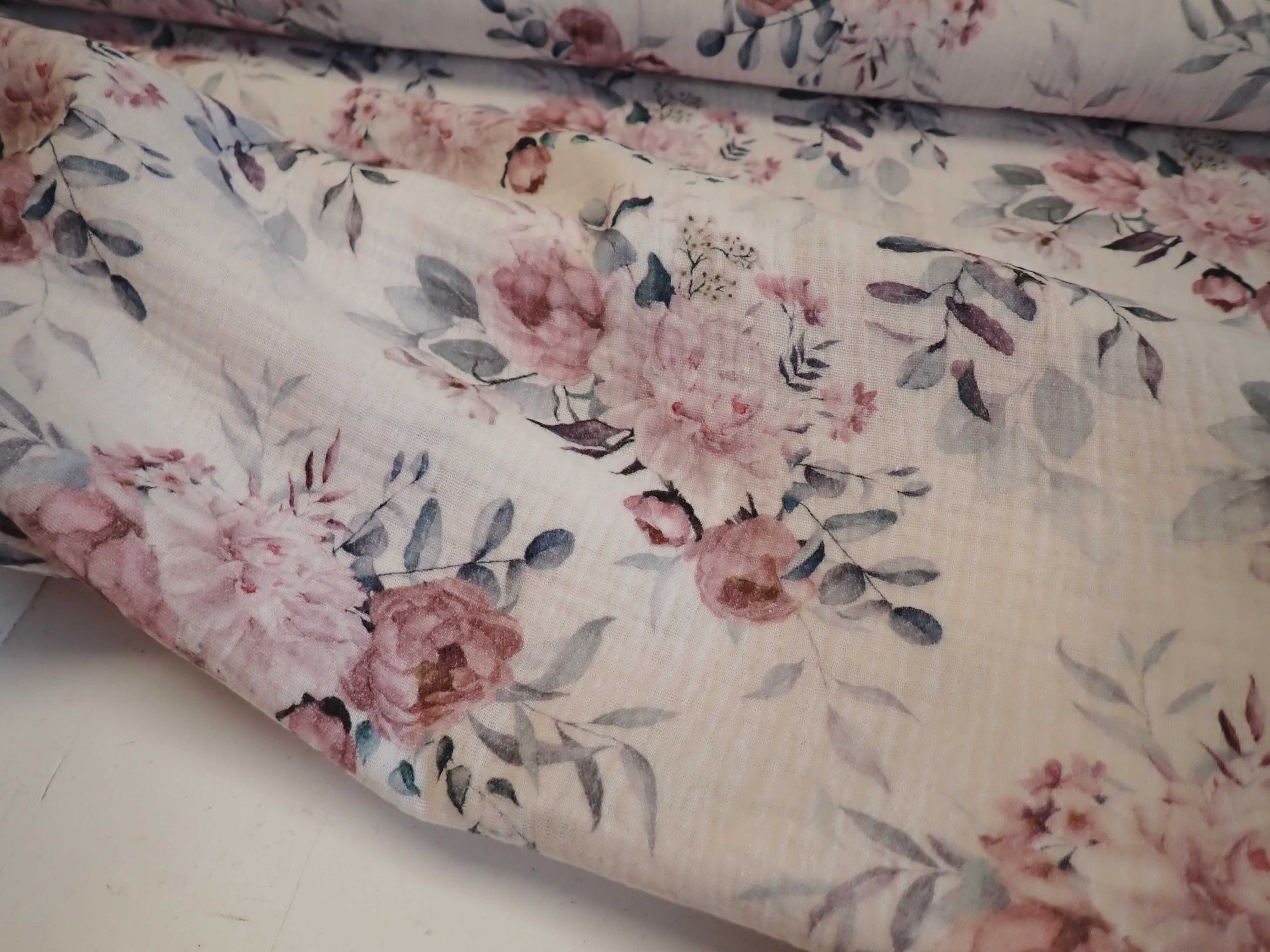 DVOJITÁ GÁZOVINA - MUŠELÍN - FOTOTISK - KVĚTY