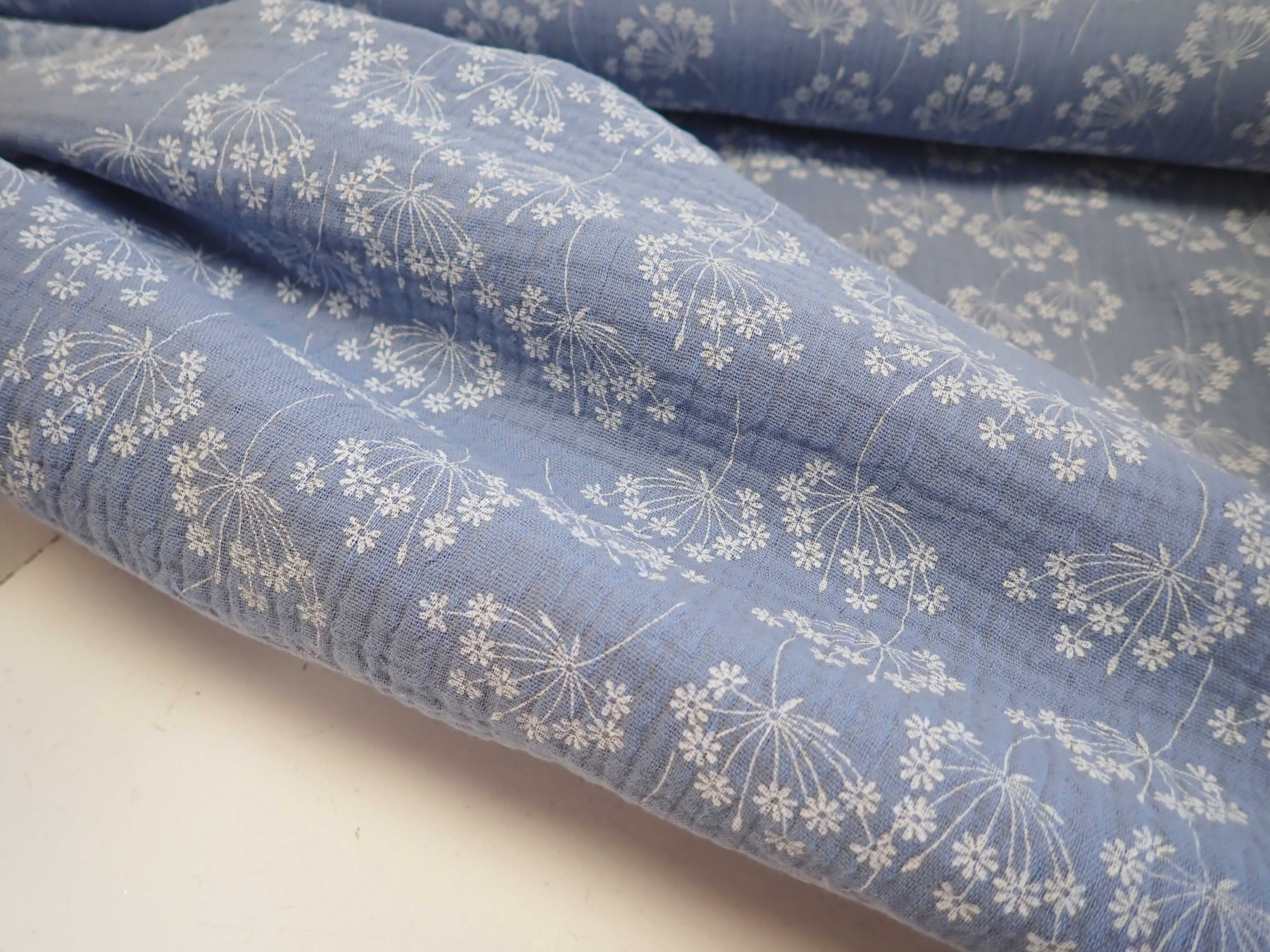 DVOJITÁ GÁZOVINA - MUŠELÍN - SVĚTLE MODRÁ + CHMÝŘÍ