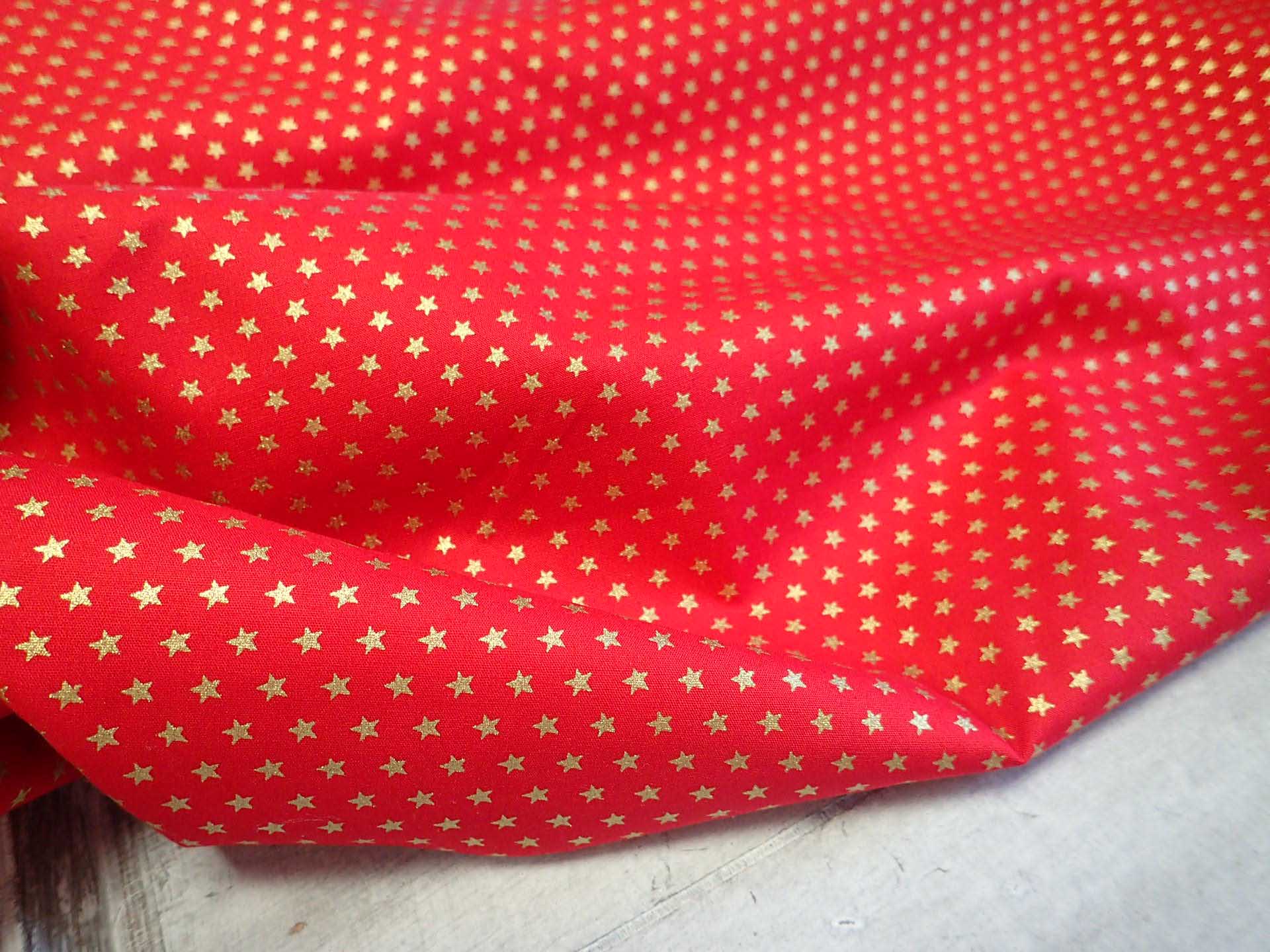LÁTKA - VÁNOČNÍ - ČERVENÁ + ZLATÉ HVĚZDIČKY