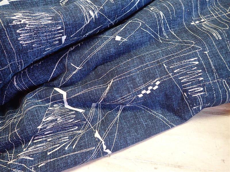 PLETENINA - JESREY - DŽÍNOVINA MODRÁ + BÍLÉ ČÁRY