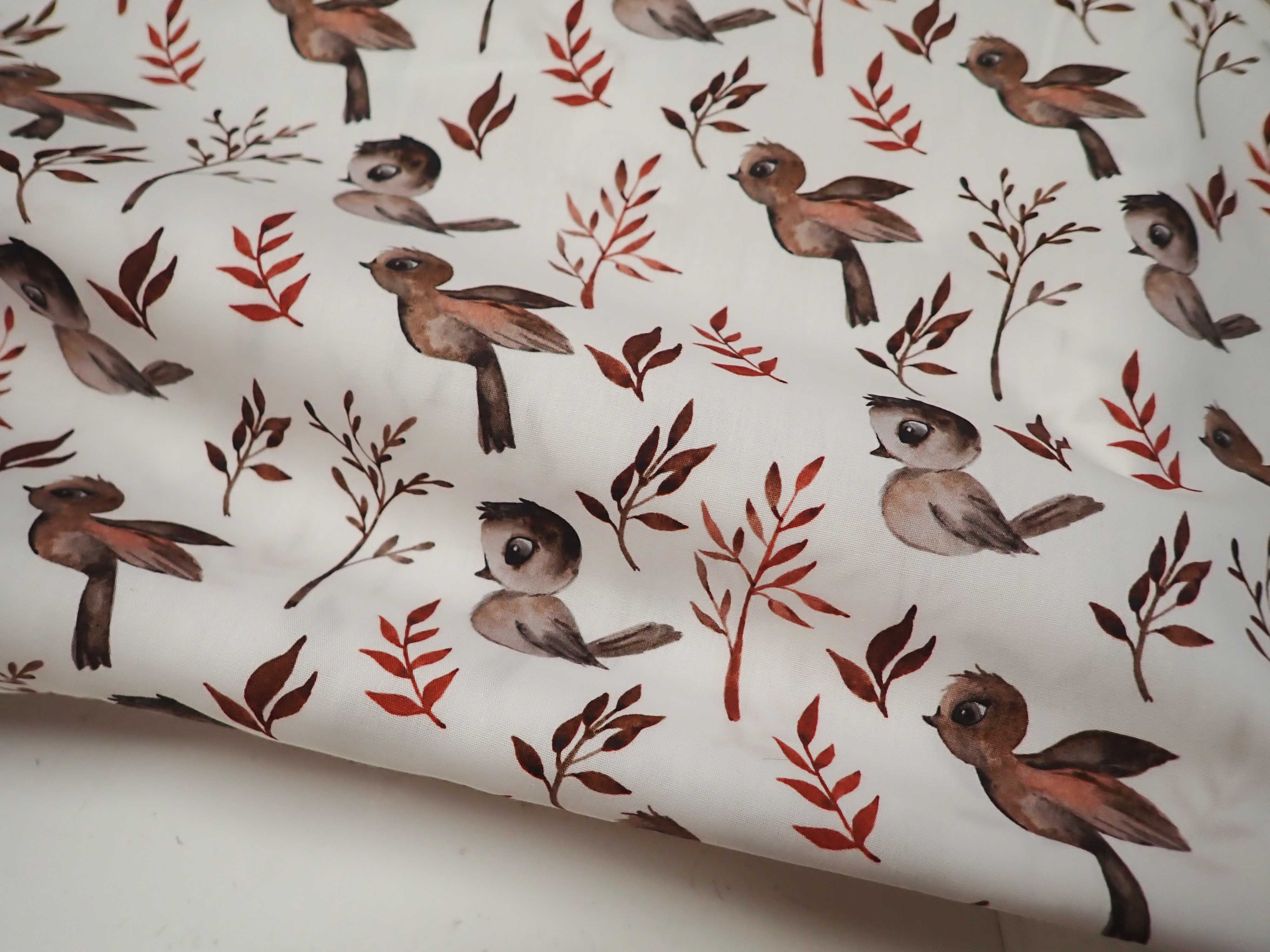 LÁTKA - POPELÍN - PTÁČCI + VĚTVIČKY