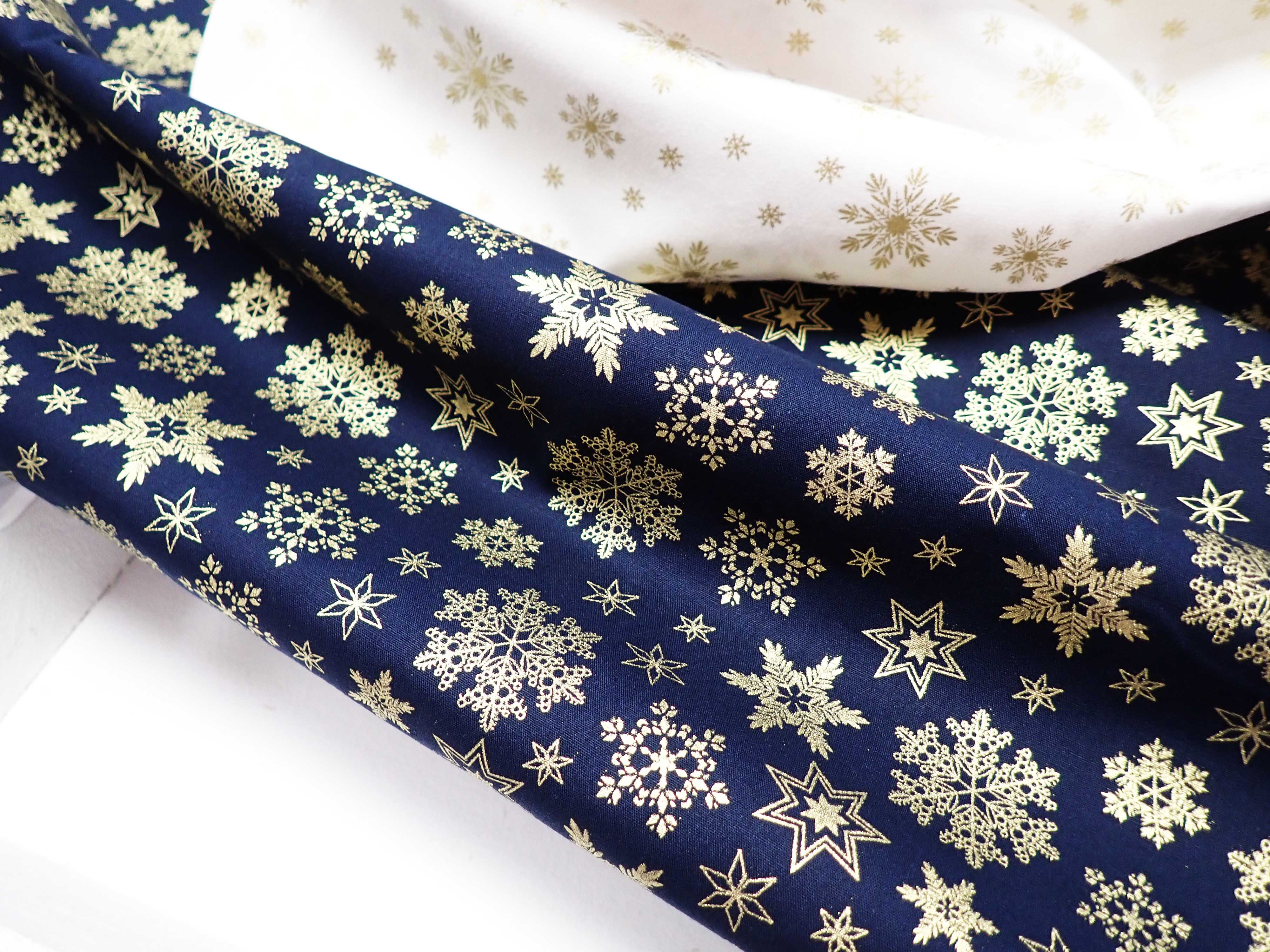 VÁNOČNÍ - TMAVĚ MODRÁ + ZLATÉ VLOČKY