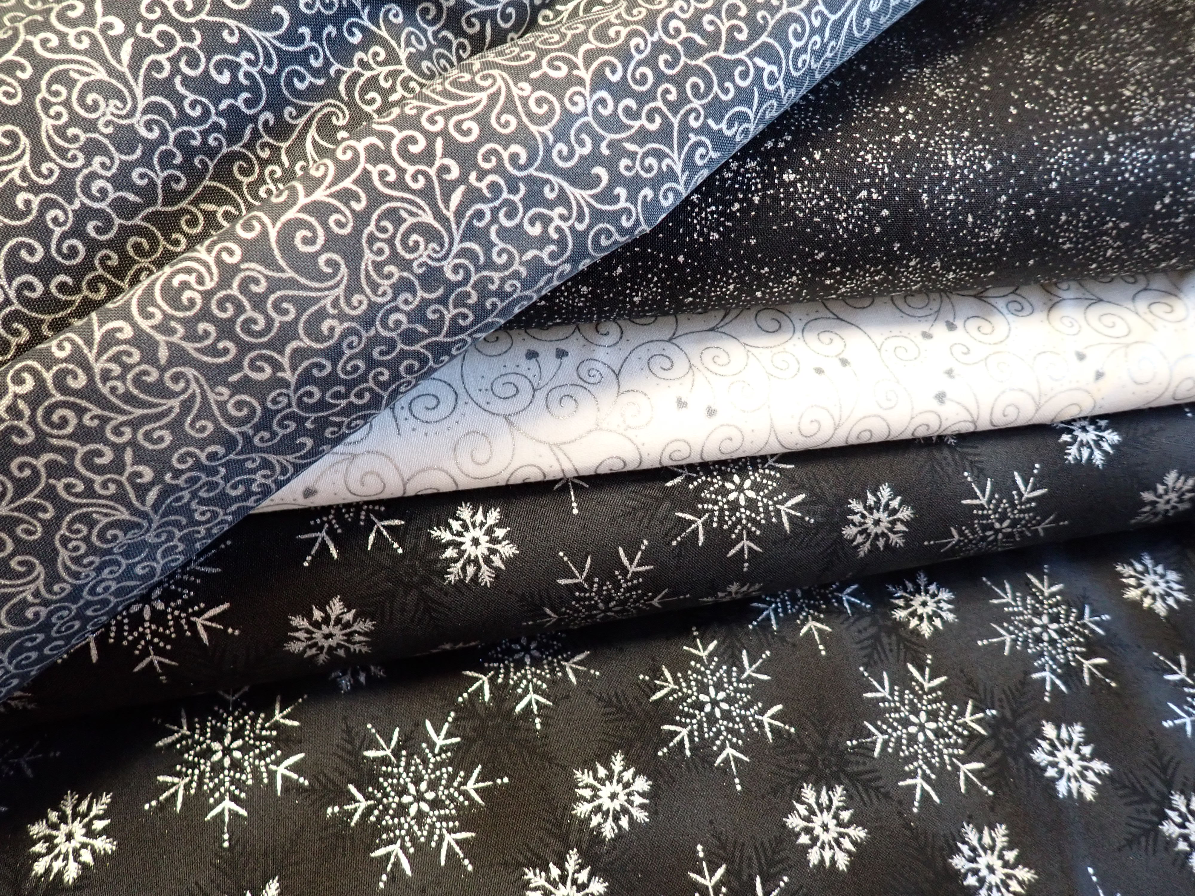 LÁTKA - VÁNOČNÍ - ČERNÁ + STŘÍBRNÉ VLOČKY