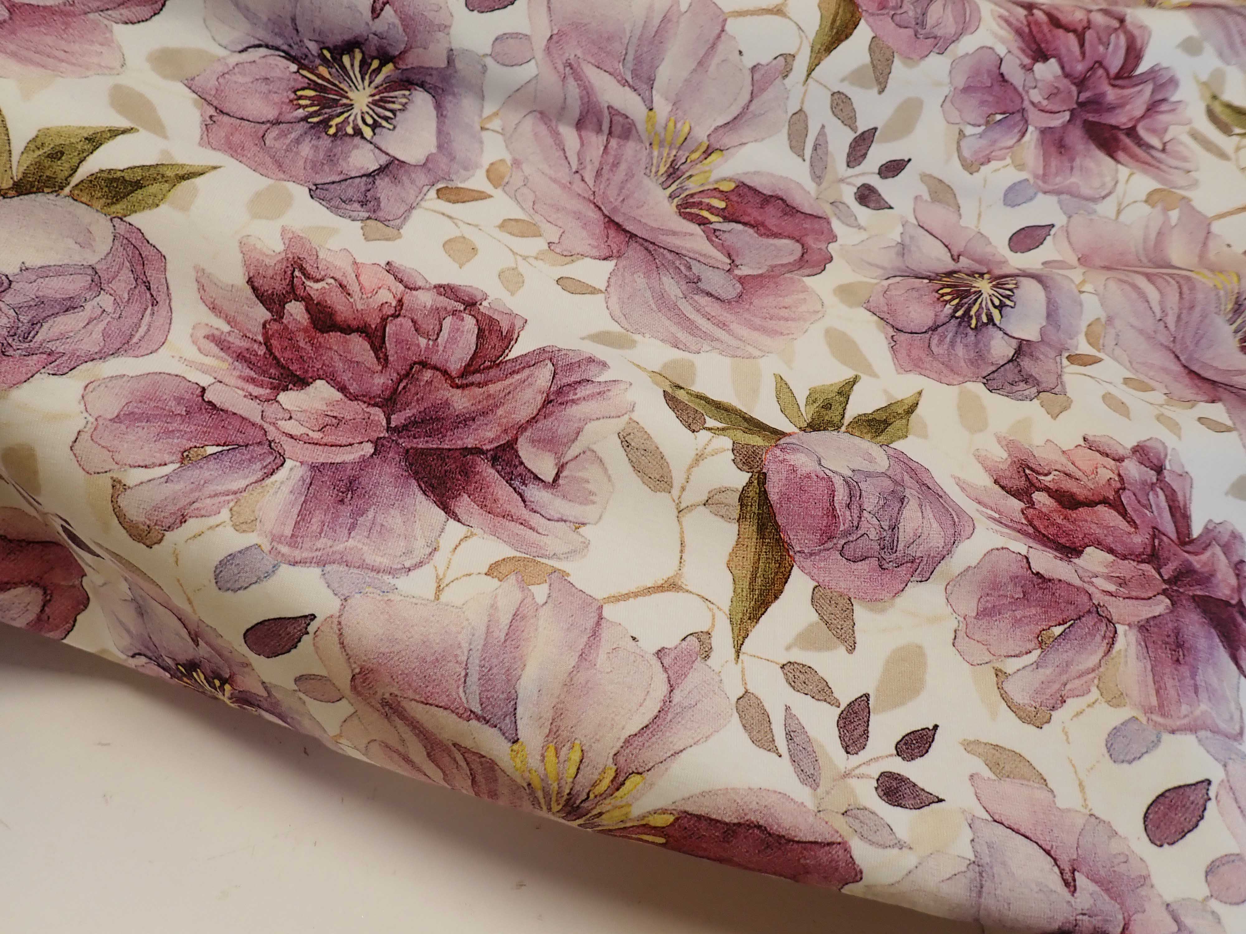 LÁTKA - PLETENINA - FOTOTISK - FIALOVÉ KVĚTY