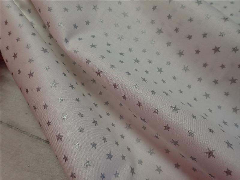 LÁTKA - VÁNOČNÍ - BÍLÁ + STŘÍBRNÉ HVĚZDIČKY