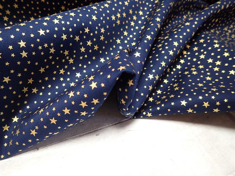 LÁTKA - VÁNOČNÍ - TMAVĚ MODRÁ + ZLATÉ HVĚZDIČKY