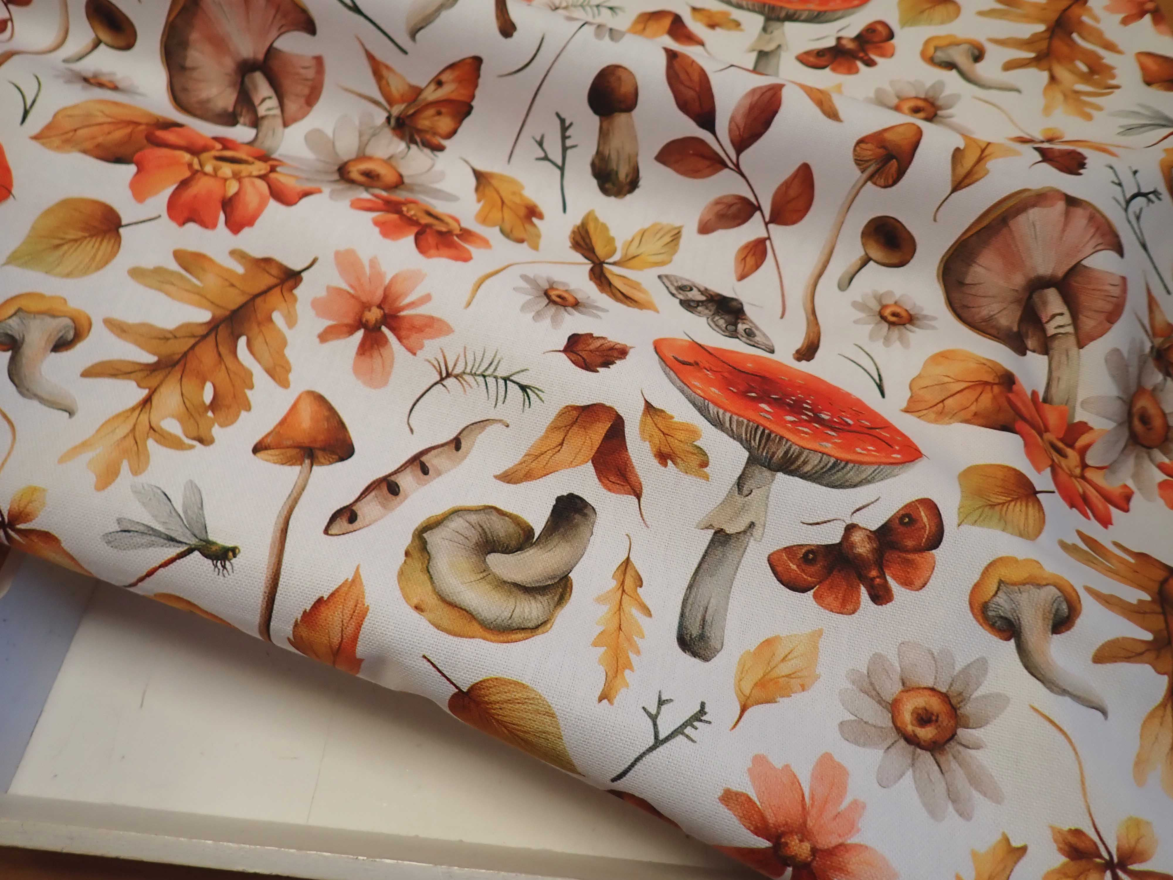 LÁTKA - POTAHOVKA - FOTOTISK - PODZIMNÍ - HOUBY + LISTY