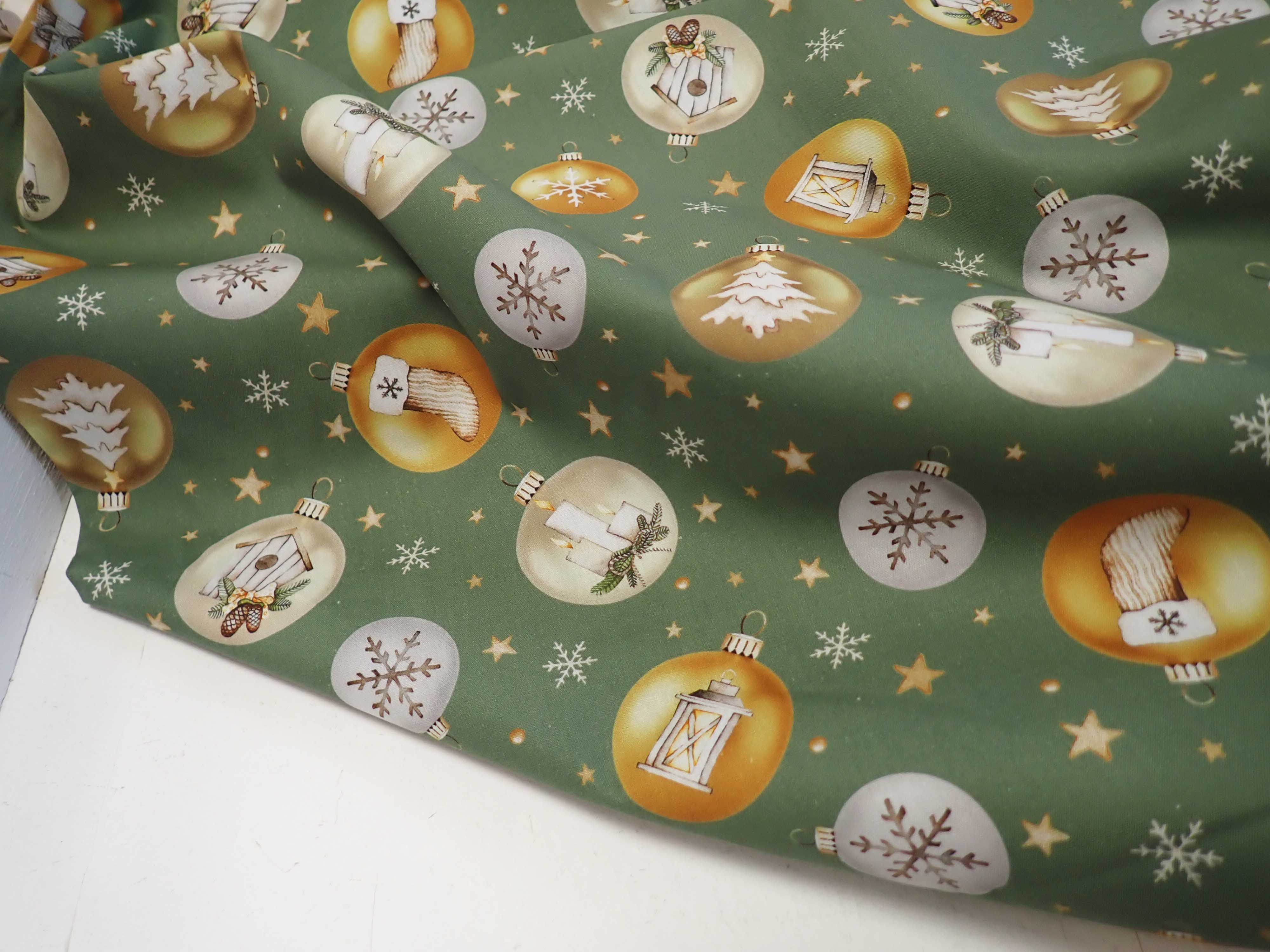 LÁTKA - VÁNOČNÍ - ZELENÁ - VLOČKY + LUCERNY