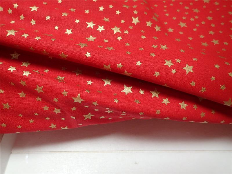 LÁTKA - VÁNOČNÍ - ČERVENÁ + ZLATÉ HVĚZDIČKY