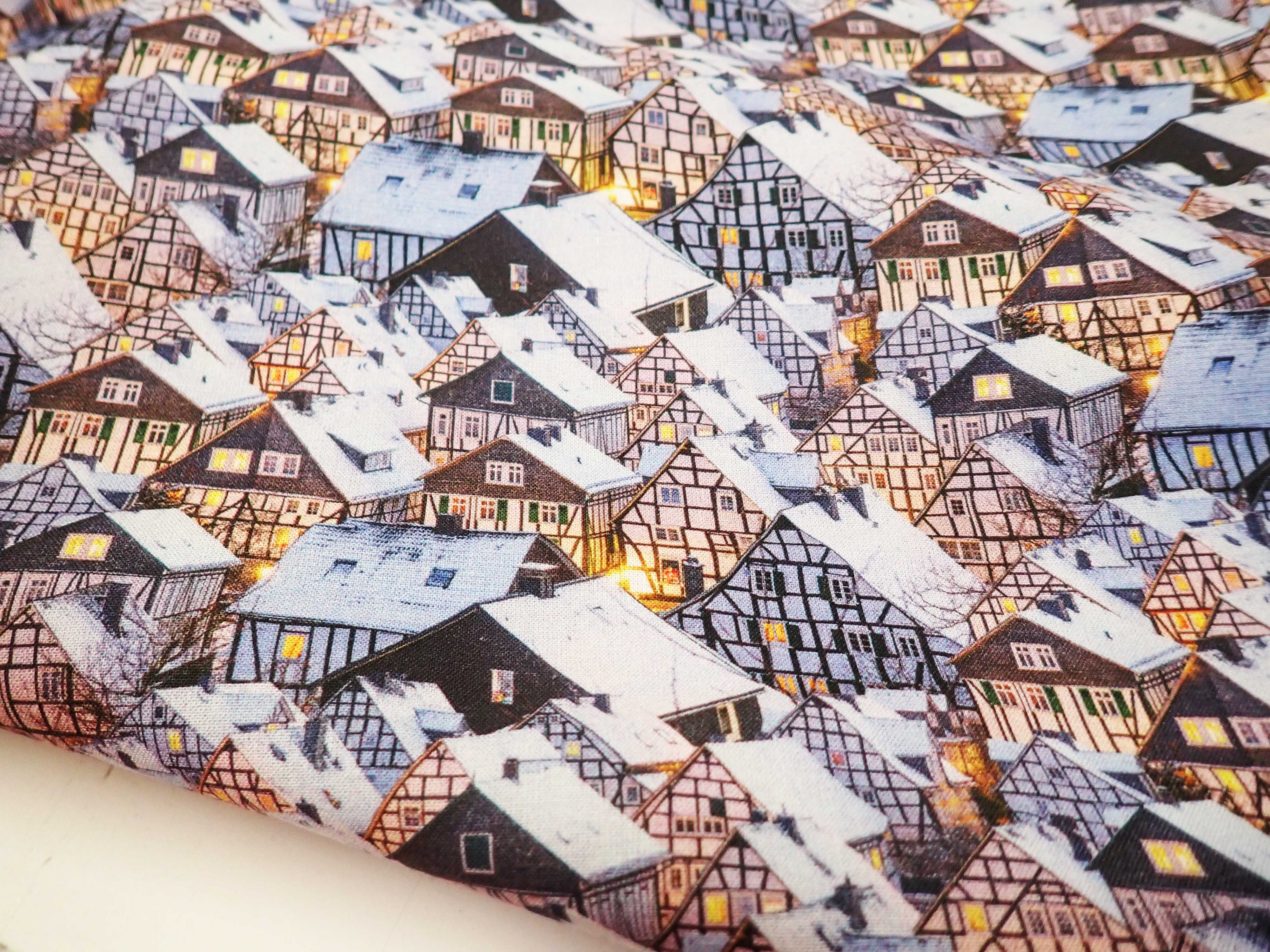 LÁTKA - VÁNOČNÍ - POPELÍN - DOMEČKY