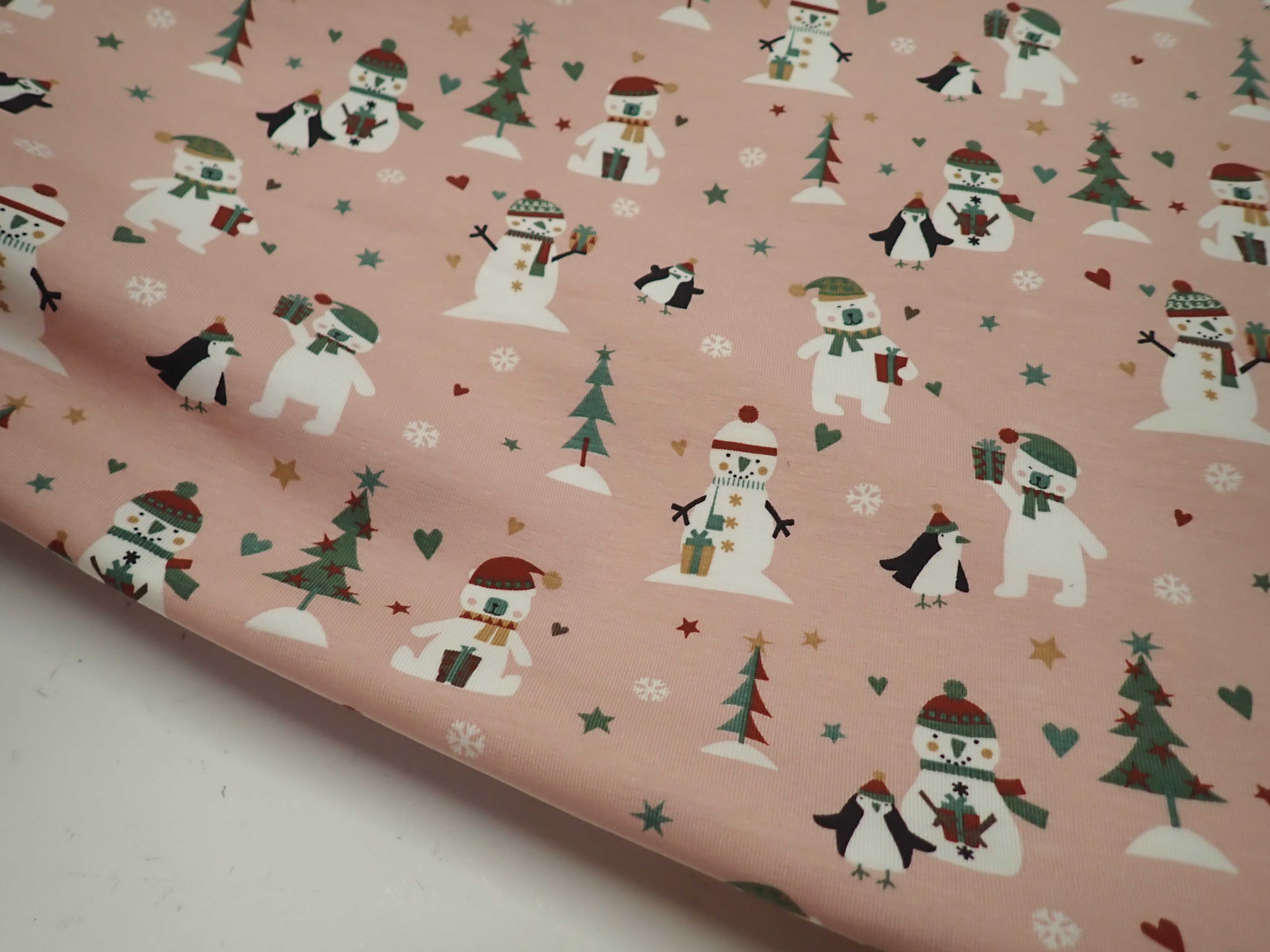 PLETENINA - JERSEY - VÁNOČNÍ - SNĚHULÁCI + STROMEČKY