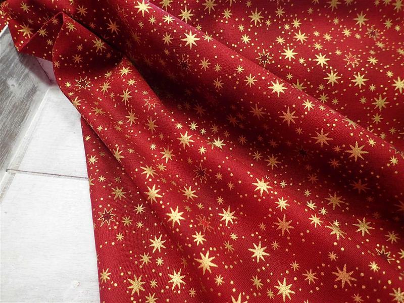 LÁTKA - VÁNOČNÍ - ČERVENÁ + ZLATÉ HVĚZDIČKY