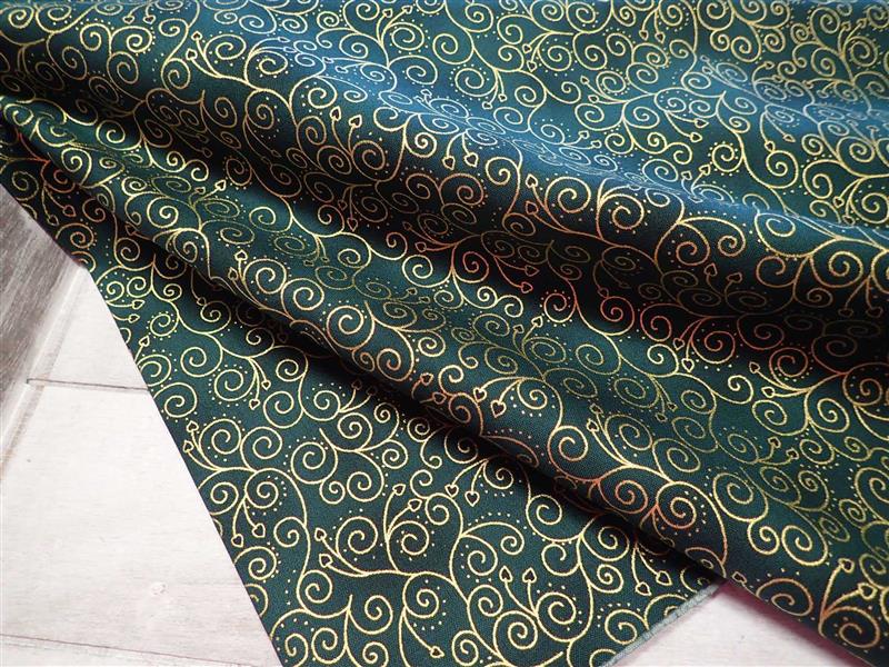 LÁTKA - VÁNOČNÍ - ZELENÁ + ZLATÉ ORNAMENTY