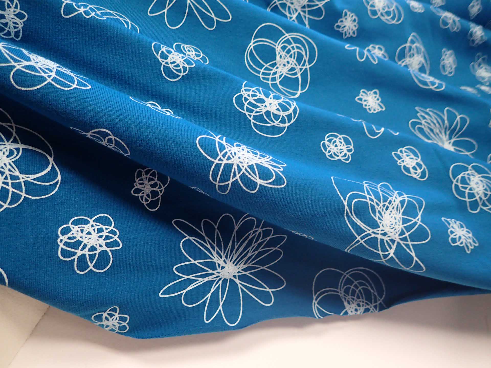 LÁTKA - PLETENINA - JERSEY - PETROLEJOVÁ + SPIRÁLY