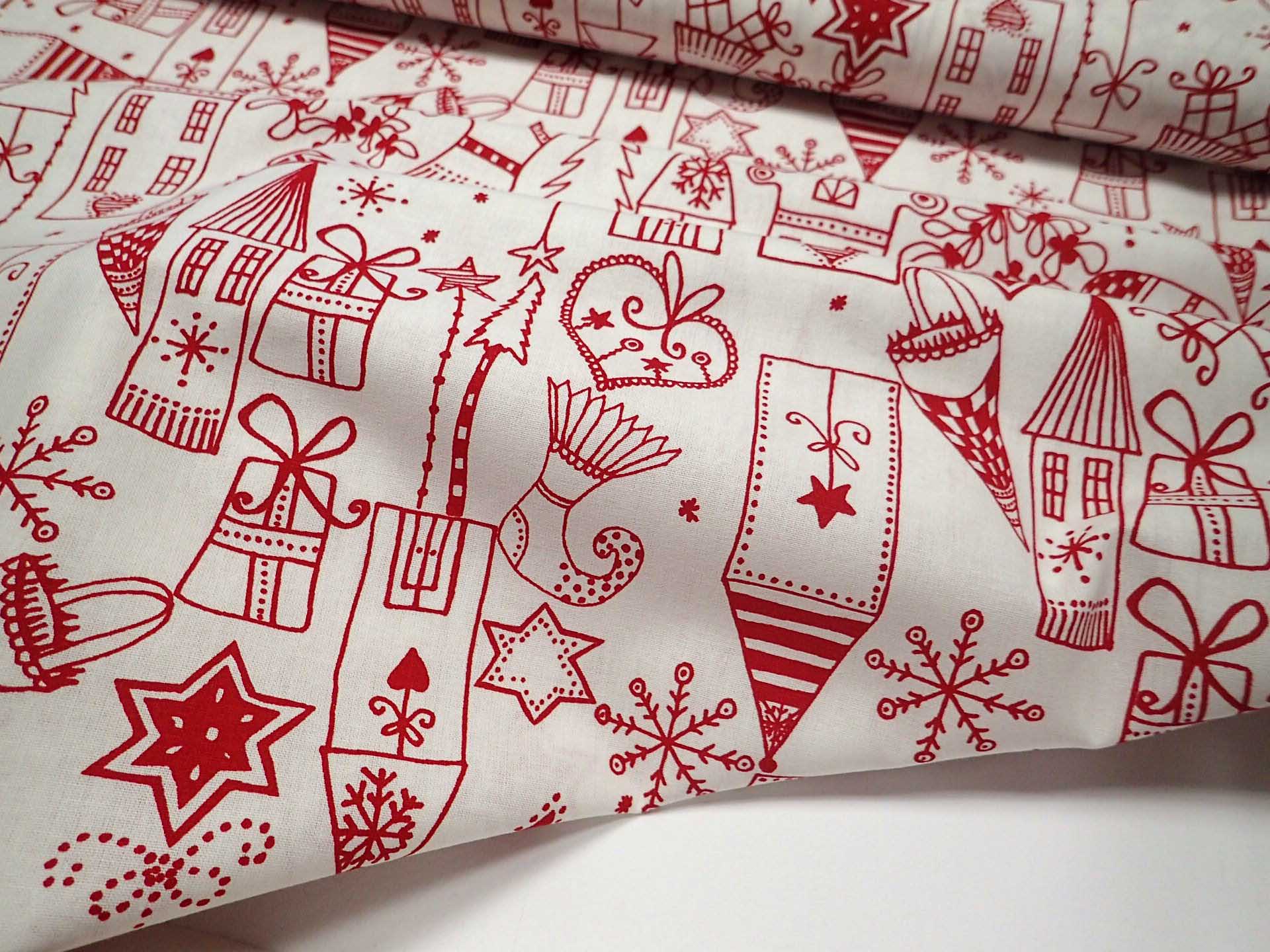 LÁTKA - VÁNOČNÍ - DOMEČKY + BOTY  ČERVENÉ