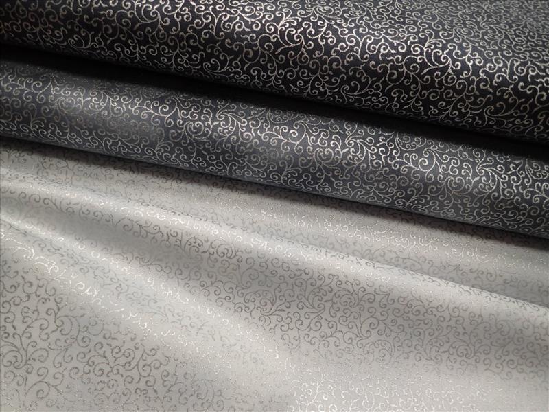 LÁTKA - VÁNOČNÍ - ŠEDÁ + STŘÍBRNÉ ORNAMENTY