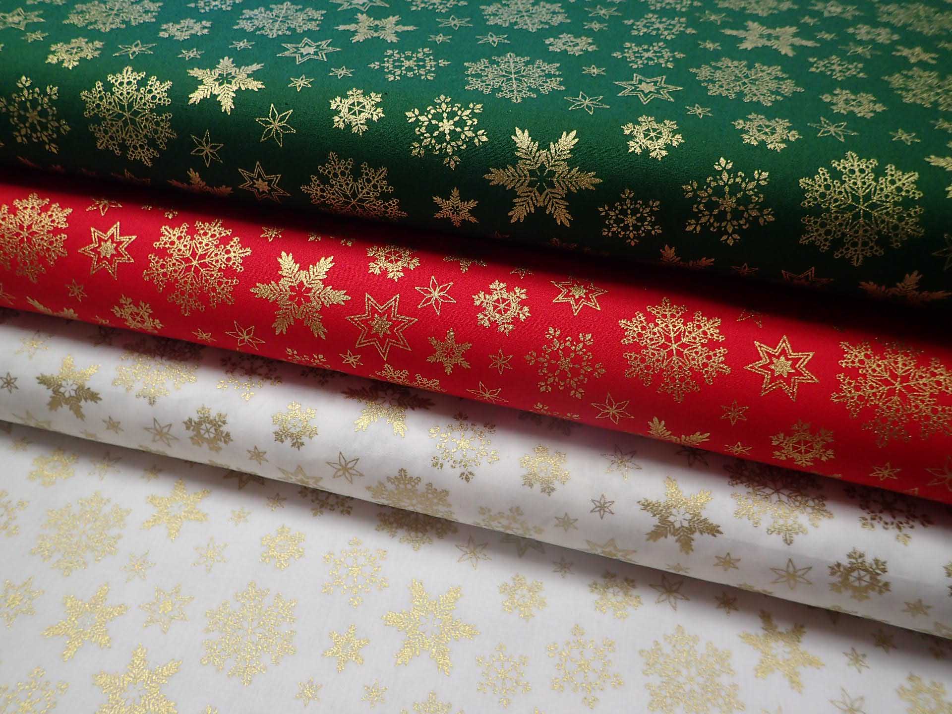 LÁTKA - VÁNOČNÍ - ZELENÁ + ZLATÉ VLOČKY